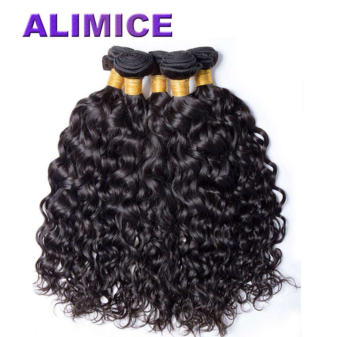 ALIMICE HAIR Water Wave 3 bundles with closure Brazilian 100% Human hair Weave bundles with 4x4 Closure Remy Hair extensions Can be dyed, 14/16/18+14 Inch 2