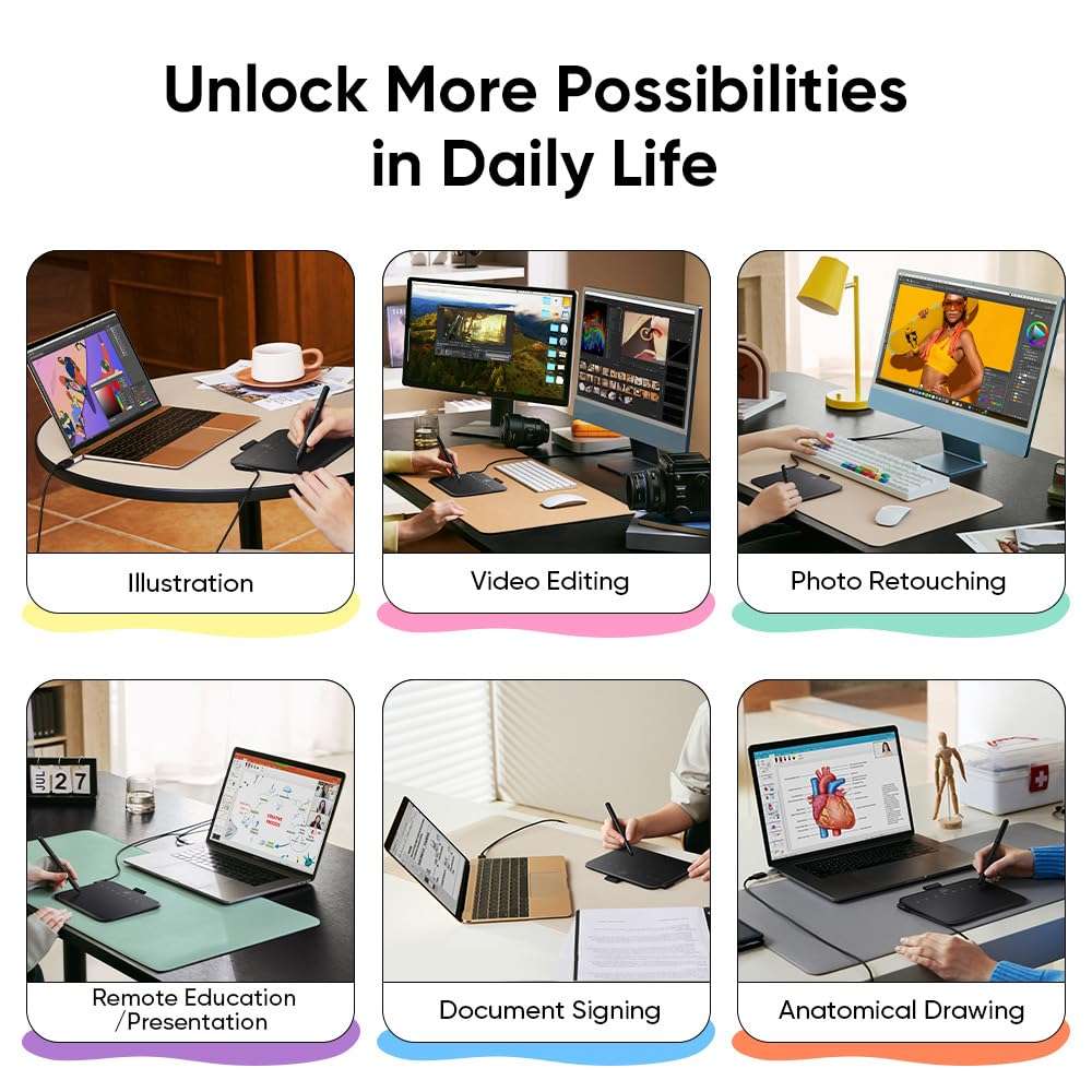 XPPen Deco 640 Drawing Tablet with 16384 Pressure Levels Sensitivity Battery-Free Stylus 6*4 Inch OSU Drawing Pad Graphic Tablet for Digital Drawing Teaching Designing Editing Work for PC Mac Android 6