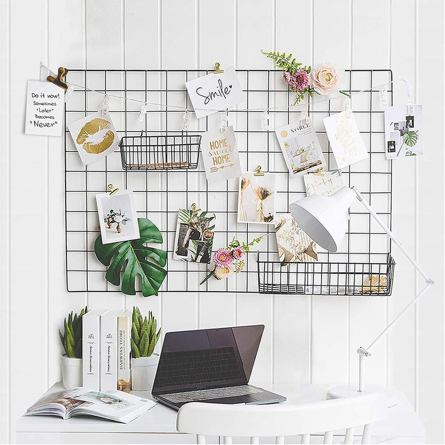 GreenUniverse Photo Frame Wall Grid (45cmx65cm), BLACK Square Mesh Panel Photo Board Grid Frame for Wall, Study Room, Living Room, Home, Office Decor, Pack of 1 pc