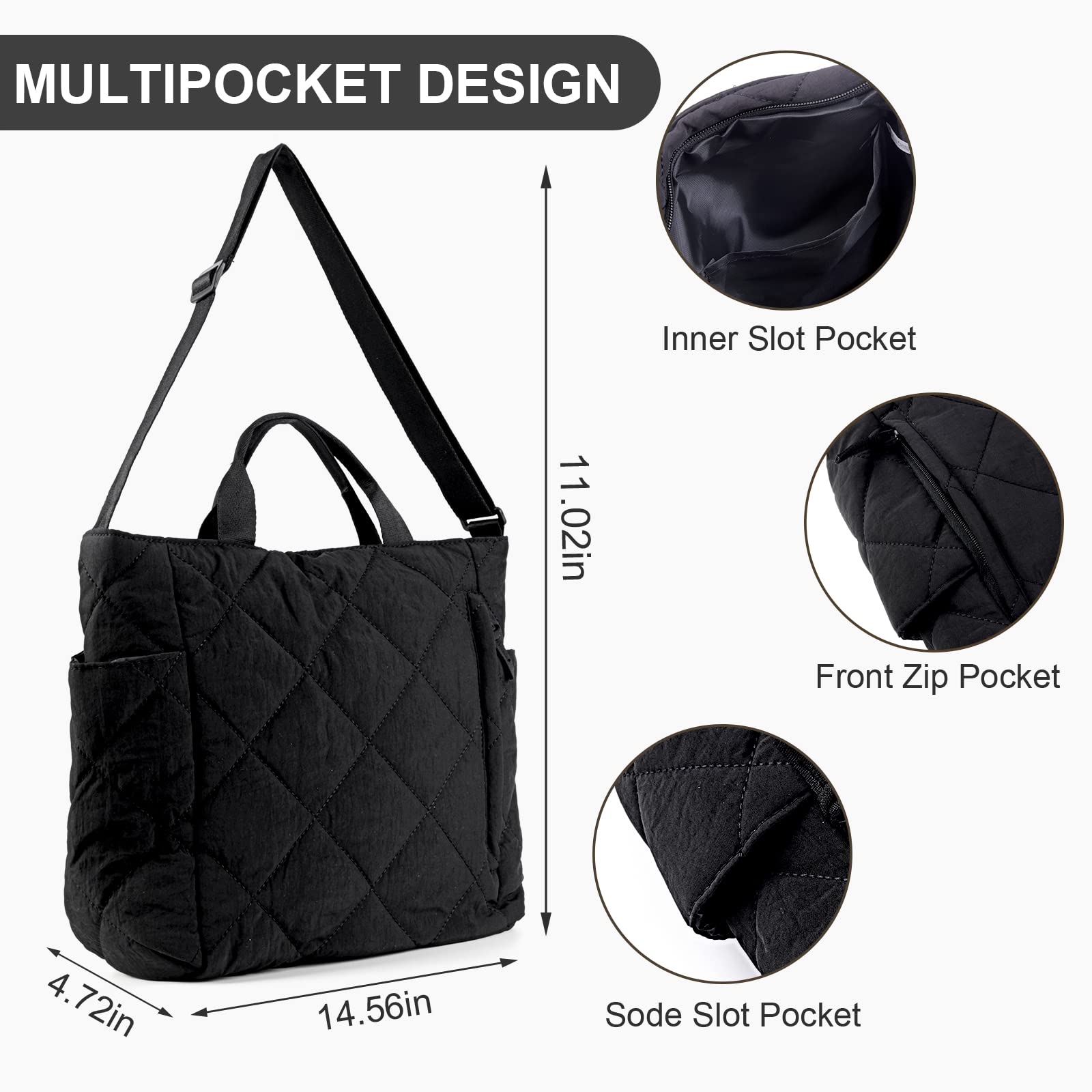 Quilted Tote Bag for Women Puffer Hobo Handbag Lightweight Quilted Padding Shoulder Bag Nylon Padded Crossbody Bag Zip Closure 5