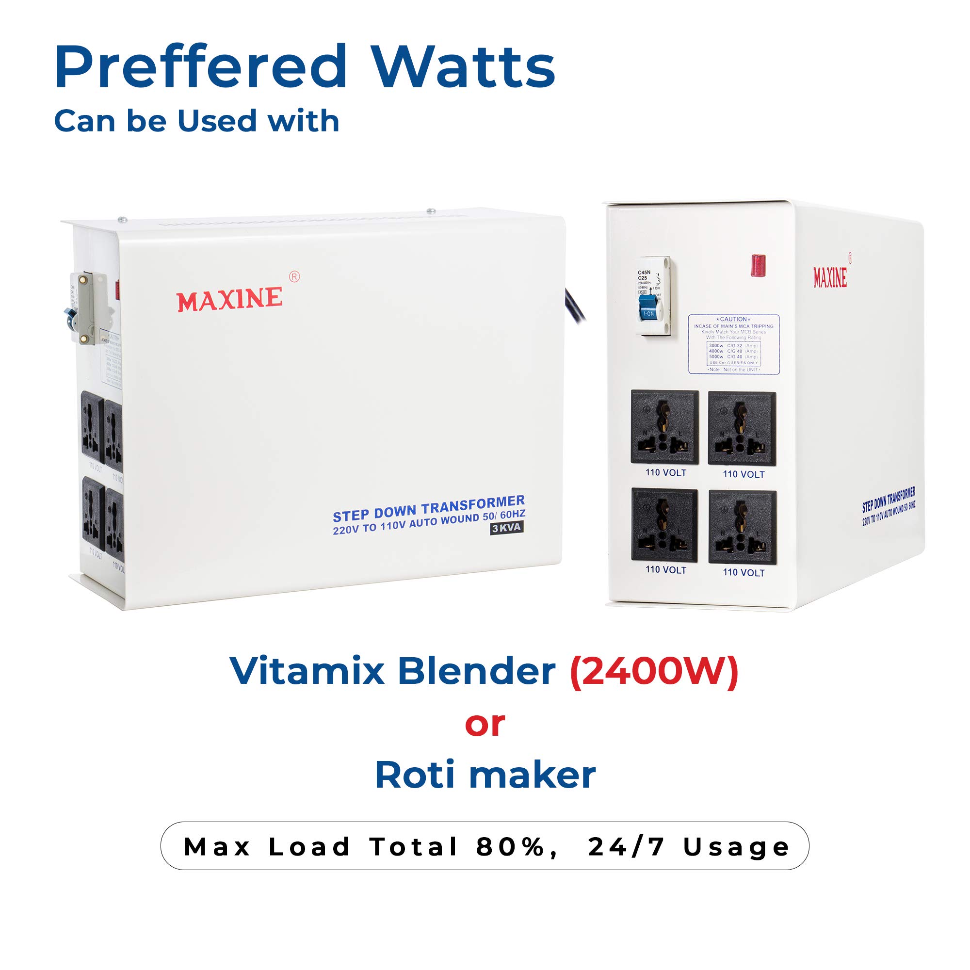 Maxine Voltage Convertor, 220V to 110V 3000 W , Transformer 3 Kva 3