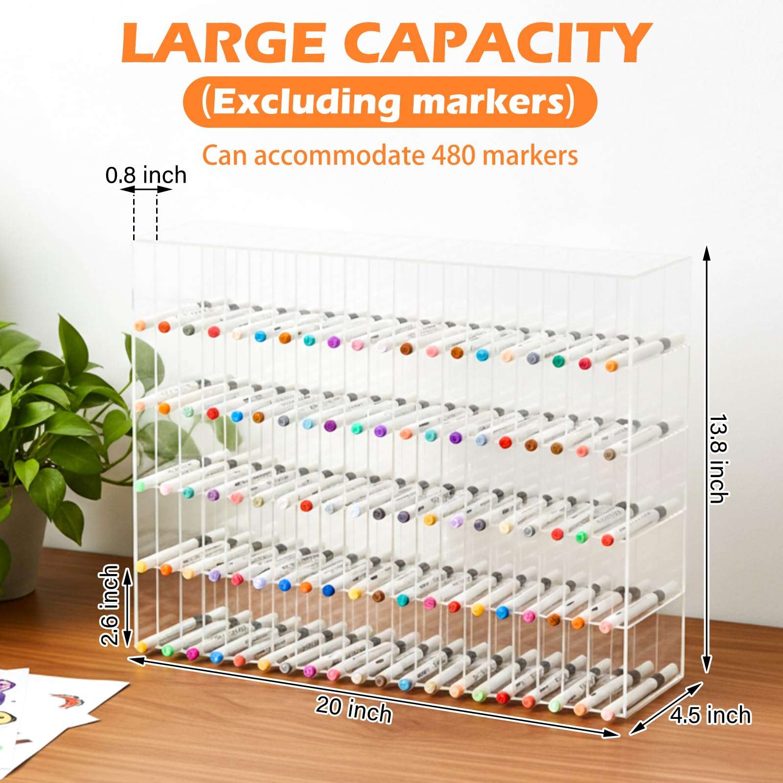 Colingmill Acrylic Marker Organizer for 480 Markers, Extra Large Art Marker Storage Rack for Desk, Durable Pencil Holder Desk Storage for Artists Teachers Students Office Birthday Gifts(Large) 3