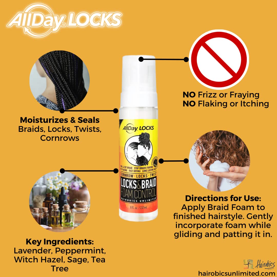 AllDay Locks Braid Gel (5 oz) & Braid Foam (8 oz) Bundle | Extreme Hold, Easy to Use, No Flaking | Style, Shine, Frizz Control for Braids, Locks, Twists, Cornrows 5