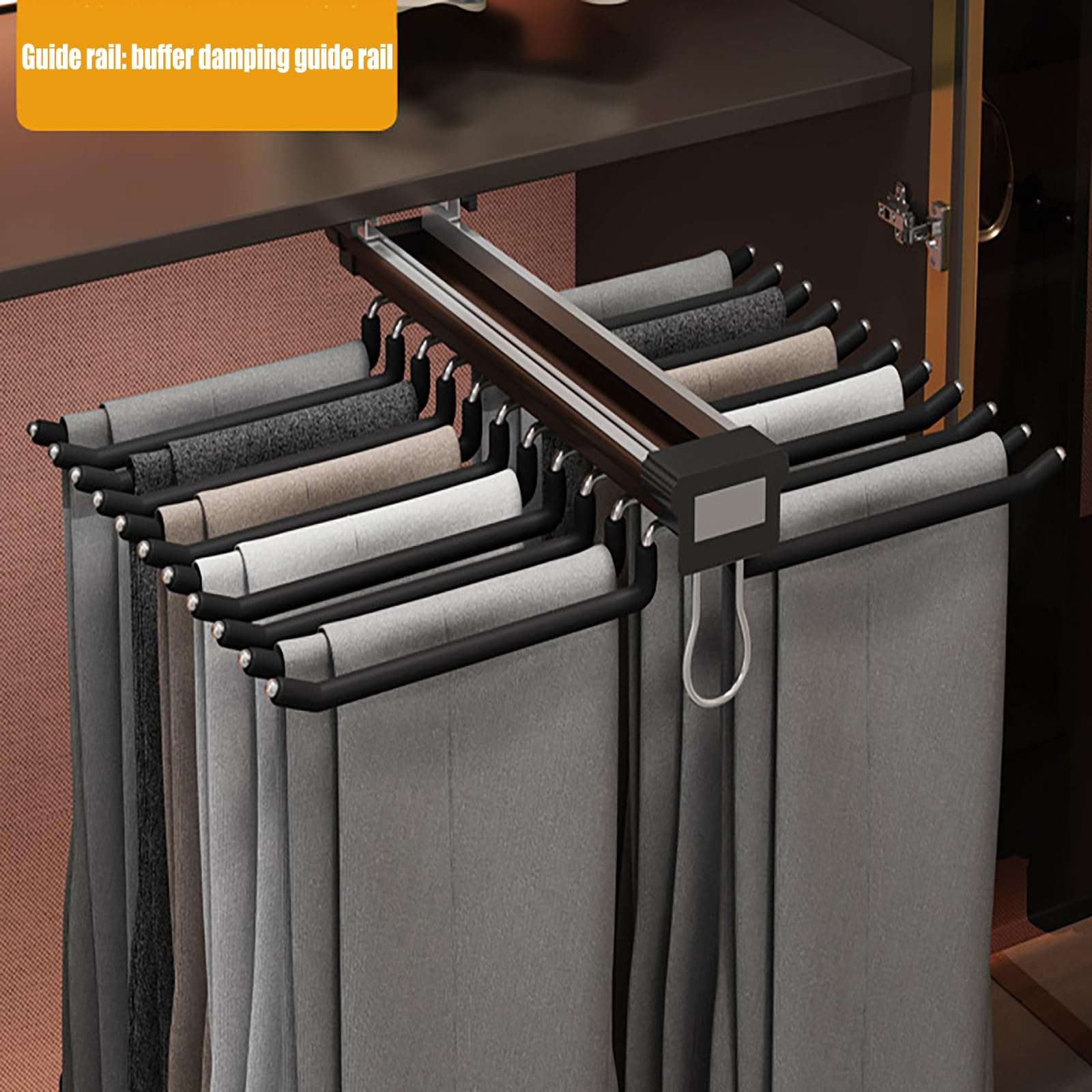 Pull Out Trousers Rack,22 Arms Steel Pull Out Pants Rack,Pants Hanger Bar Clothes Organizers for Closet for Space Saving and Storage Maximum Load 33lbs 23.2 * 18.1 * 3.7inch,Black. 5