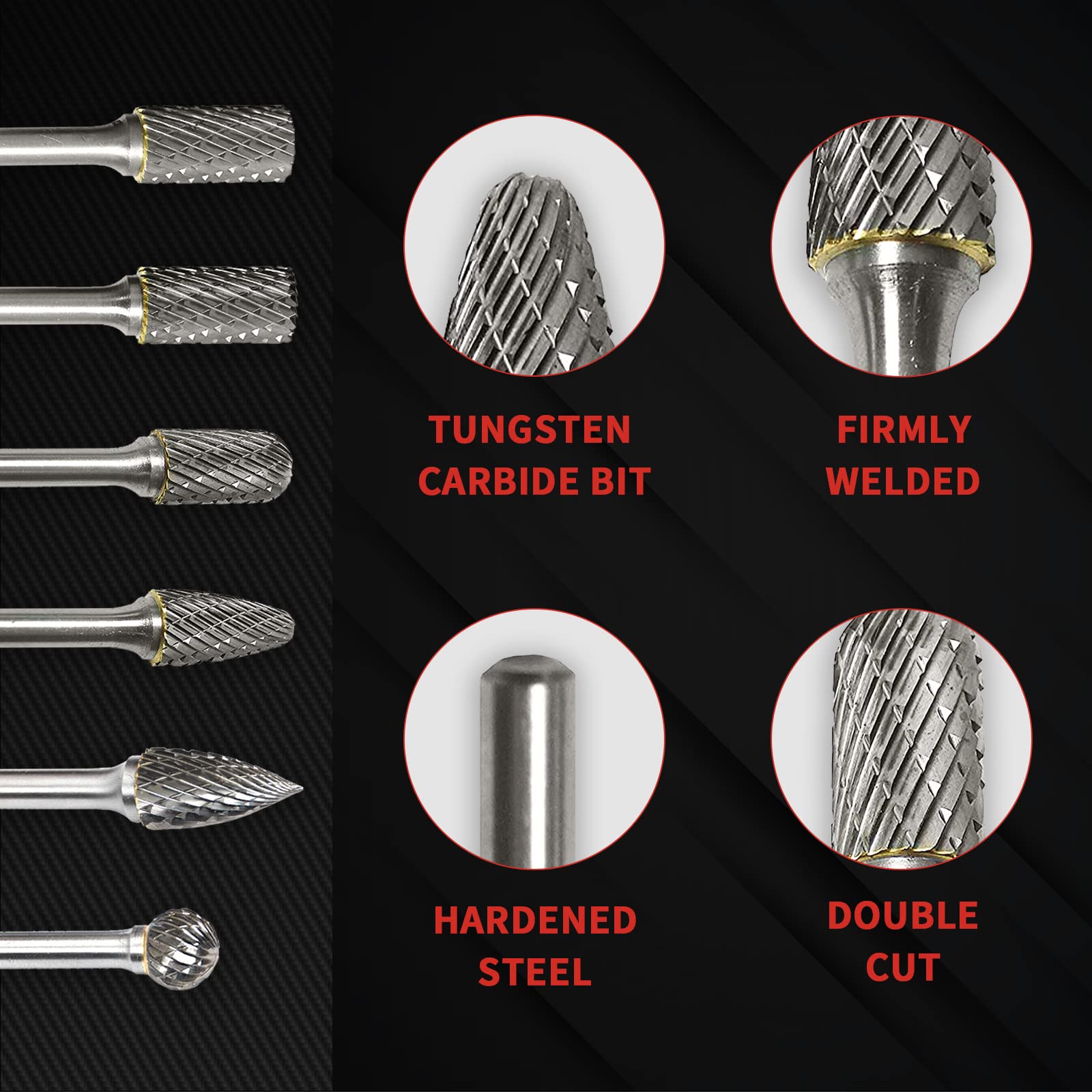 S&F STEAD & FAST Carbide Burr with 1/4” Shank 1/2” Cutter Dia 1” Length, Professional Grade Tungsten File, Die Grinder Bit for Metals, Rotary File Tree Pointed Shape, Grinding Burr bit 6