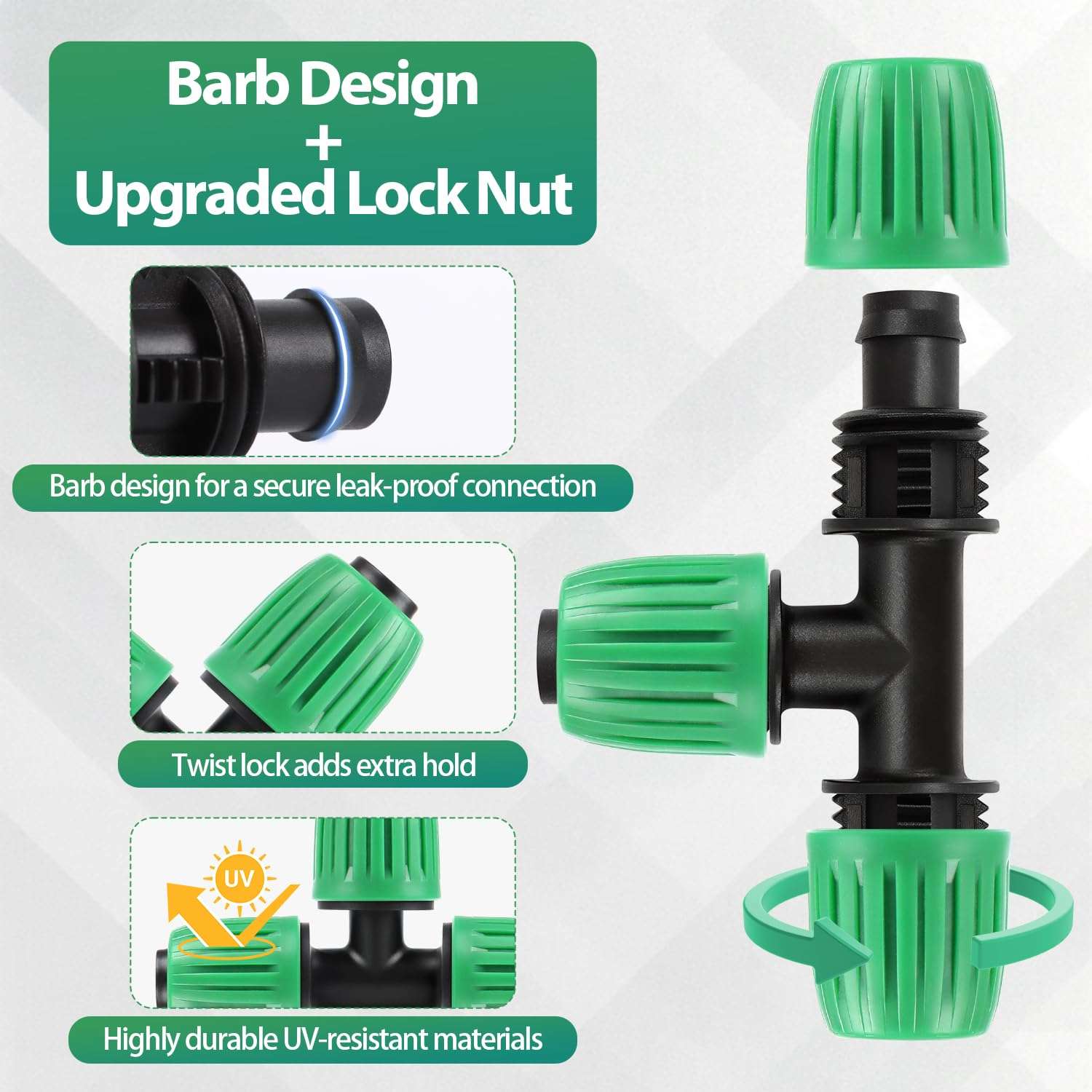 RedChili 14 Pcs 1/2 Inch Irrigation Tubing Tee Fittings, (1/2" ID x0.6-0.65" OD) 16mm Drip Tubing Barbed Locked Nuts Connectors Anti-Drop 1/2" T Parts for Garden Lawn Irrigation System 4