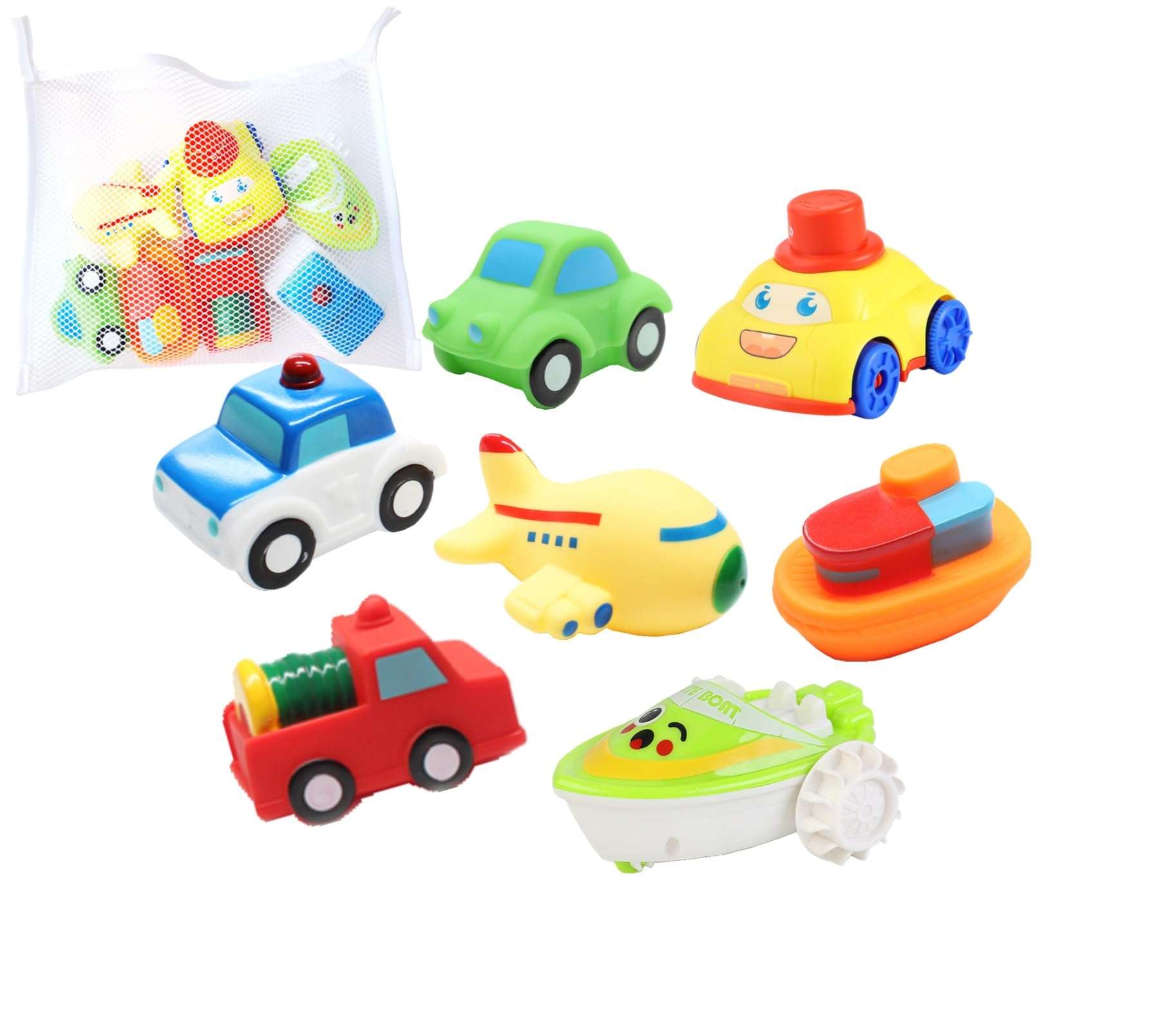 Toddler Bath Toys Bathtub Toy - Kids Floating Water Spray Toy Fun Bathtime with Boat, Plice Car,Fire Truck and Plane Plastic Toy for Baby Boys and Girls 1