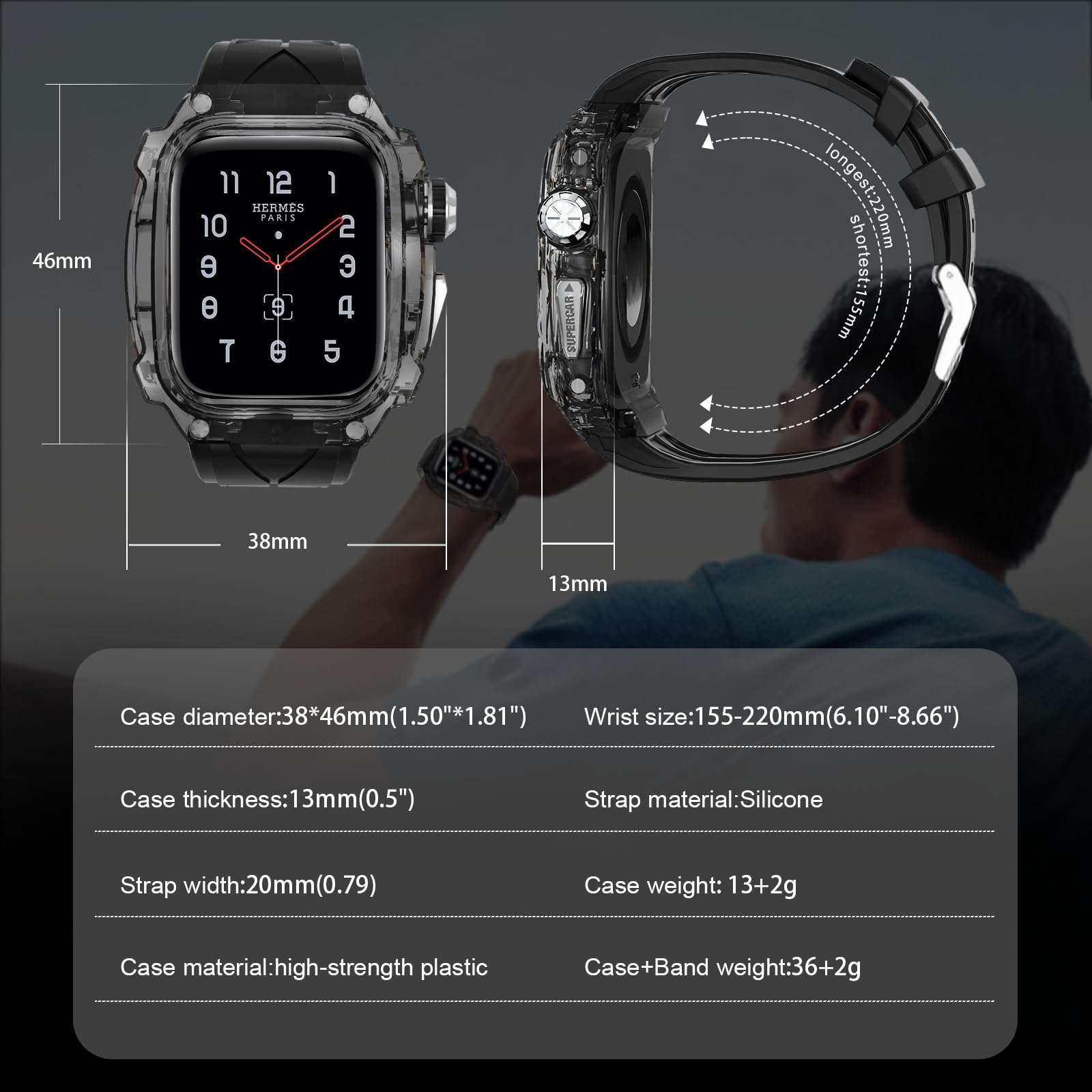 Silicone Case for Apple Watch 9 8 7 45mm 6 44mm, Men Sport Bands Rugged Case for iWatch 6 5 4 SE 44mm Full Protective Cover, Novetly Designed for Apple Watch Case with Luxury Band Case Gifts,Black 6