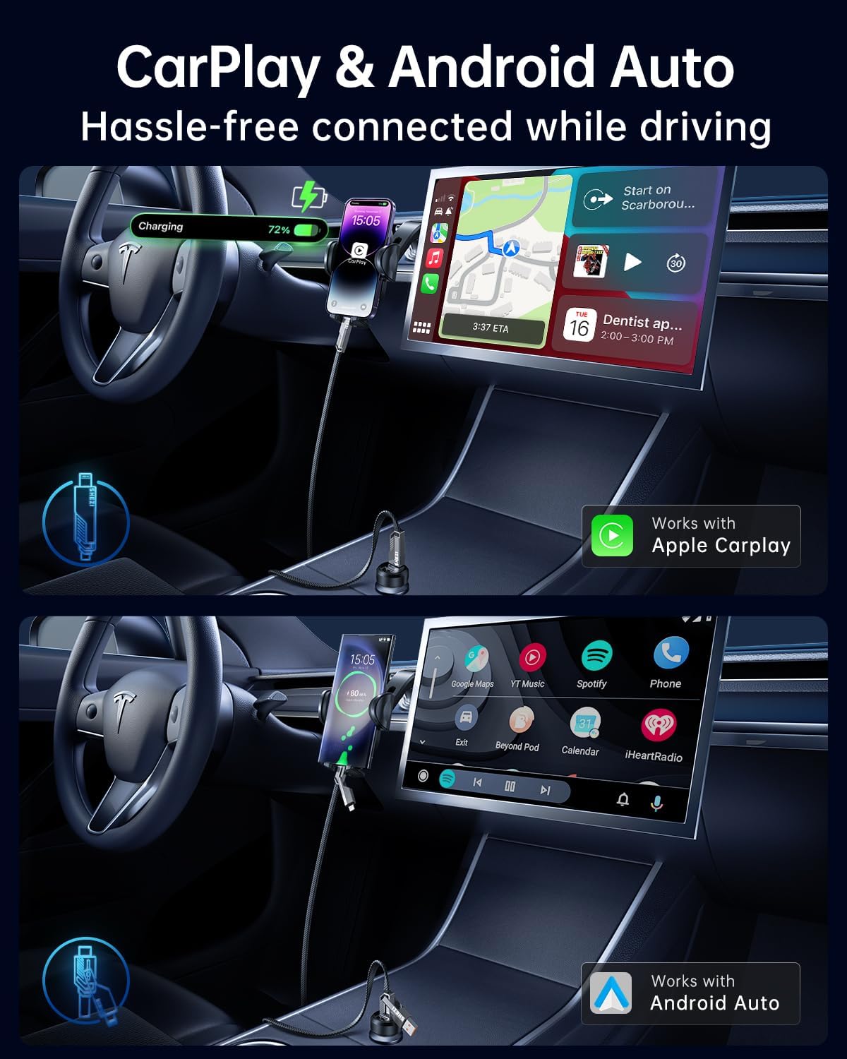 Vexipia 4-in-1 Long USB C Cable 50W 10FT Fast Charging Flat Nylon Braided for iPhone iPad Charger Cord [480Mbps Data Sync] Multi Charge Wire with L/Type C/USB A Port 6