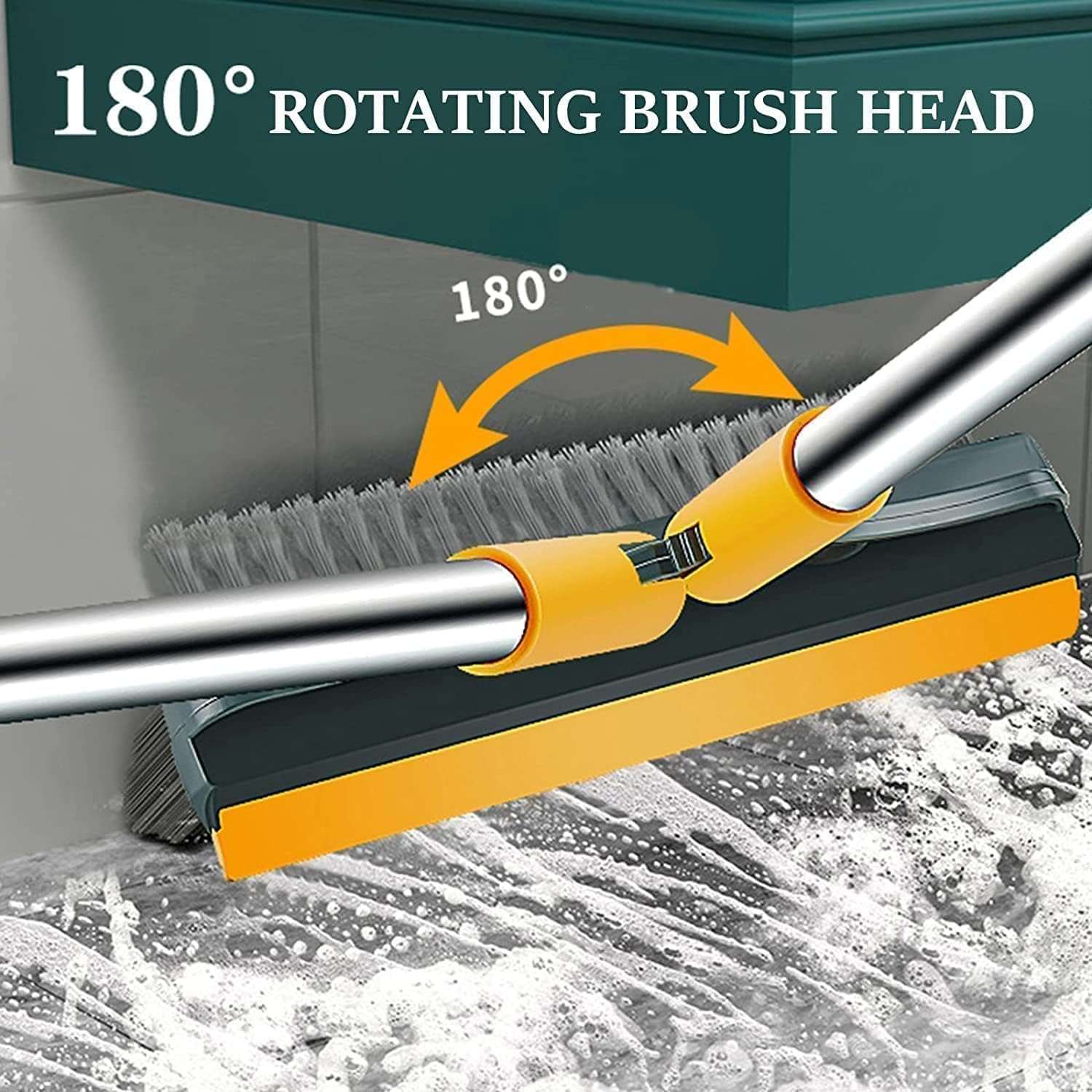 alpsnow 3-in-1 Bathroom Scrub Brush with Long Handle & Wiper, 180° Rotating Floor Scrubber for Cleaning Tile, Bathroom Squeegees, Kitchen & Grout (Green) 6
