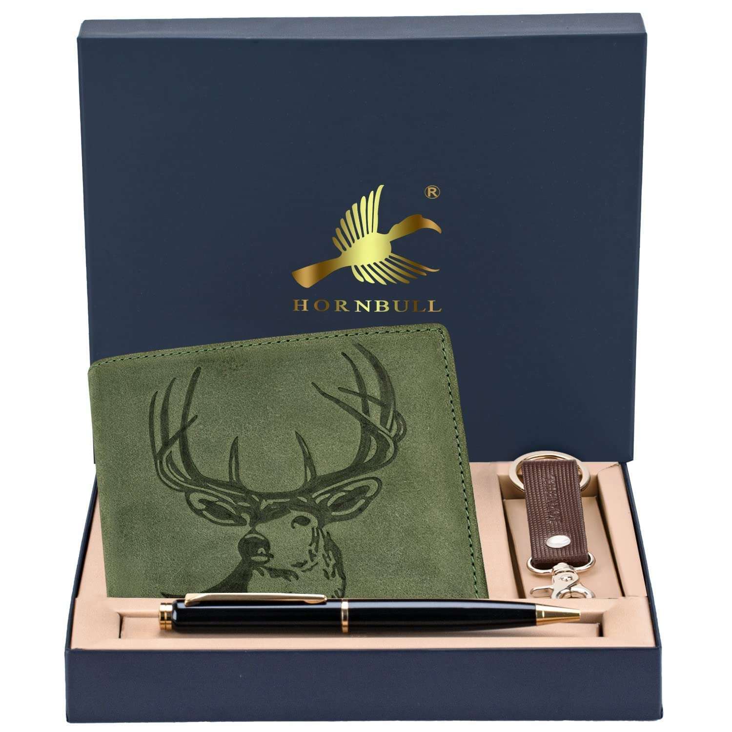 HORNBULL Eddie Leather Wallet for Men | Wallets Men with RFID Blocking | Mens Wallet (Olive + Pen) 2