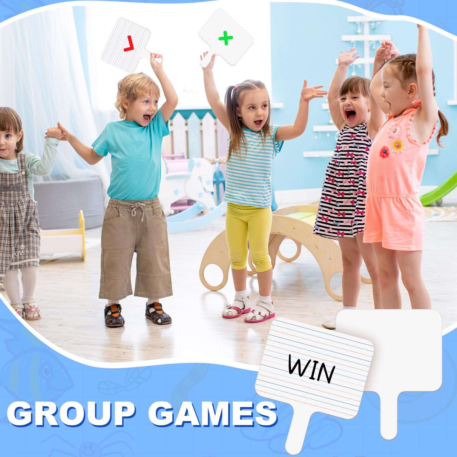 Harloon 72 Pieces Dry Erase Answer Paddle Set 7.8‘’ x 9.8” Handheld 24 Wooden Answer Board Dry Erase Paddles with 24 Markers 24 Magnetic Erasers for Students Teaching Supplies (Line Spectrum) 5