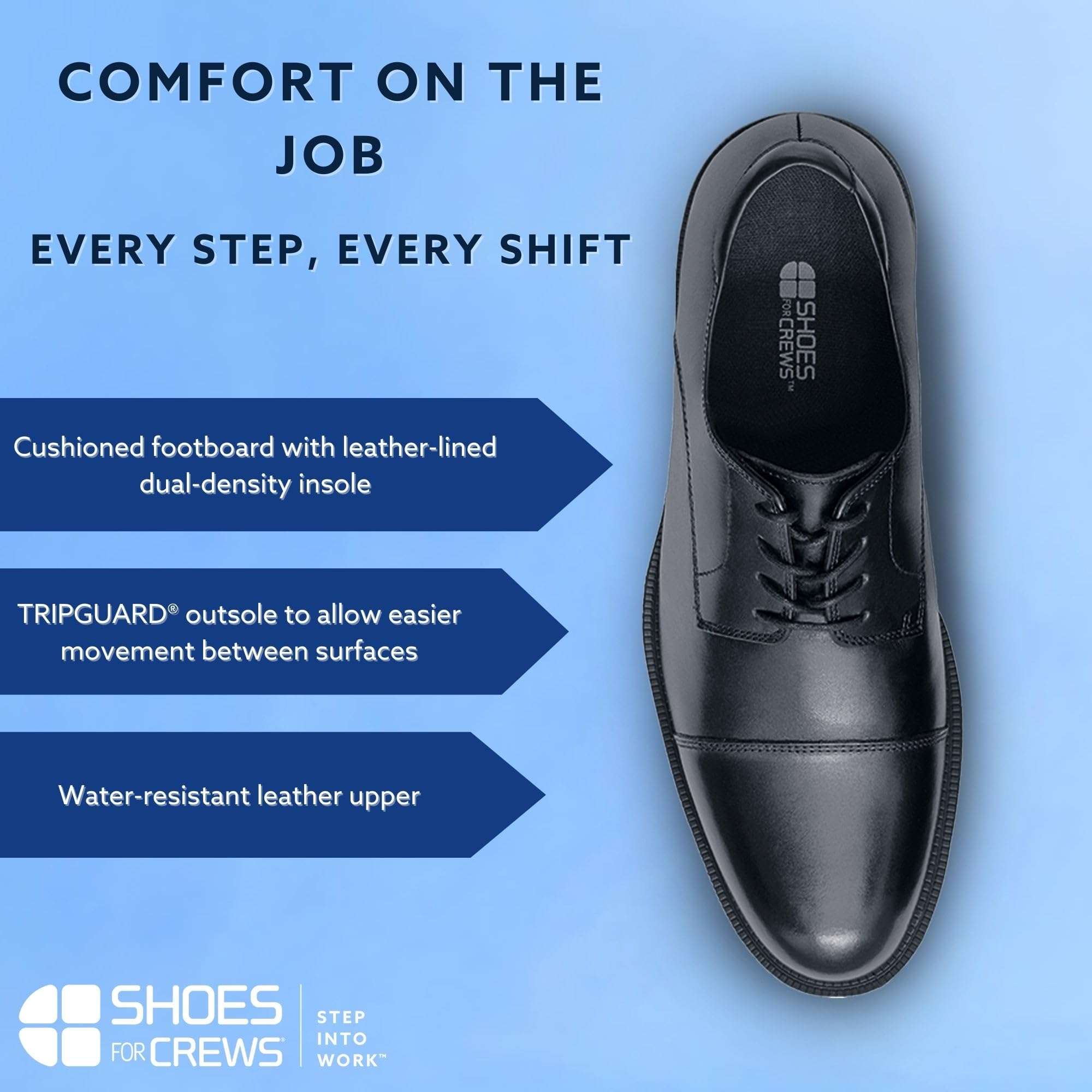 Shoes for Crews Senator, Men's Soft Toe Uniform Dress and Work Shoes, Slip Resistant, Water Resistant, Black, Size 10 6