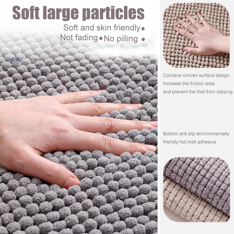 Bathroom Rug Mat 24 x 16，Non Slip Bath Mats for Bathroom Floor，Extra Soft Non Slip Absorbent Water Bath Rug，Plush Rugs for Bathtubs，Machine Washable Carpets，Home Decor Accessories，Gray 6