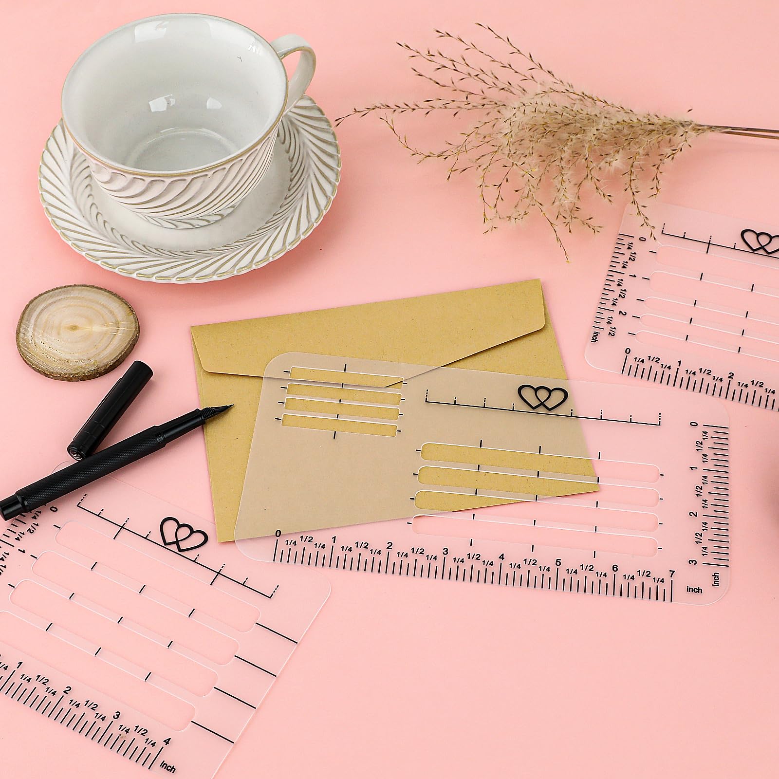 5 Pack Lettering Guide Stencil Set Straight Line Stencil for Journaling and Envelope Addressing Line Drawing Templates 11 Inch Scale Spacing Calligraphy Ruler for Card Paper Lettering Writing 2
