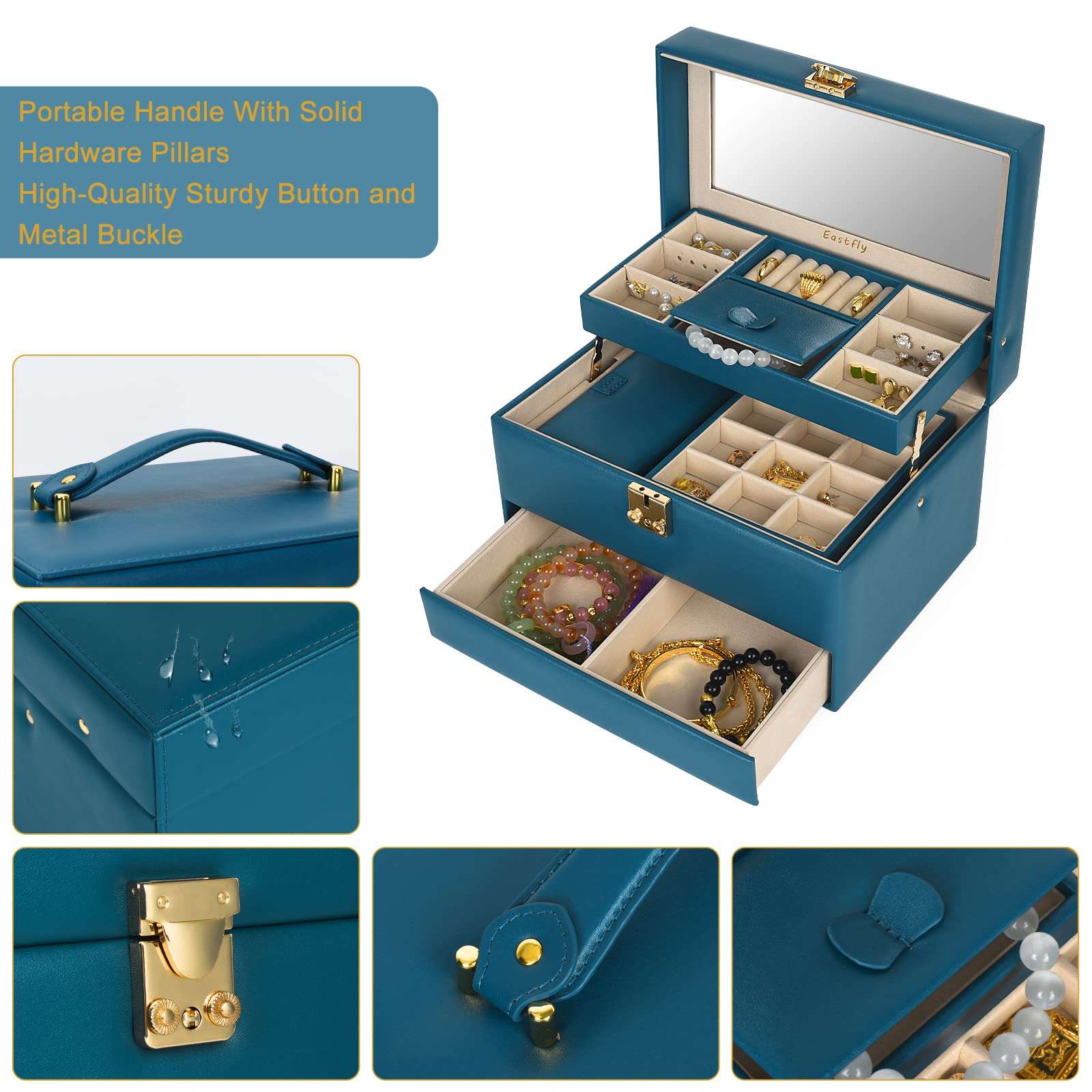 Jewelry Box with 3 Layer for Women Girls One-button Display Your jewelry Easy to Take and Place Storage 4