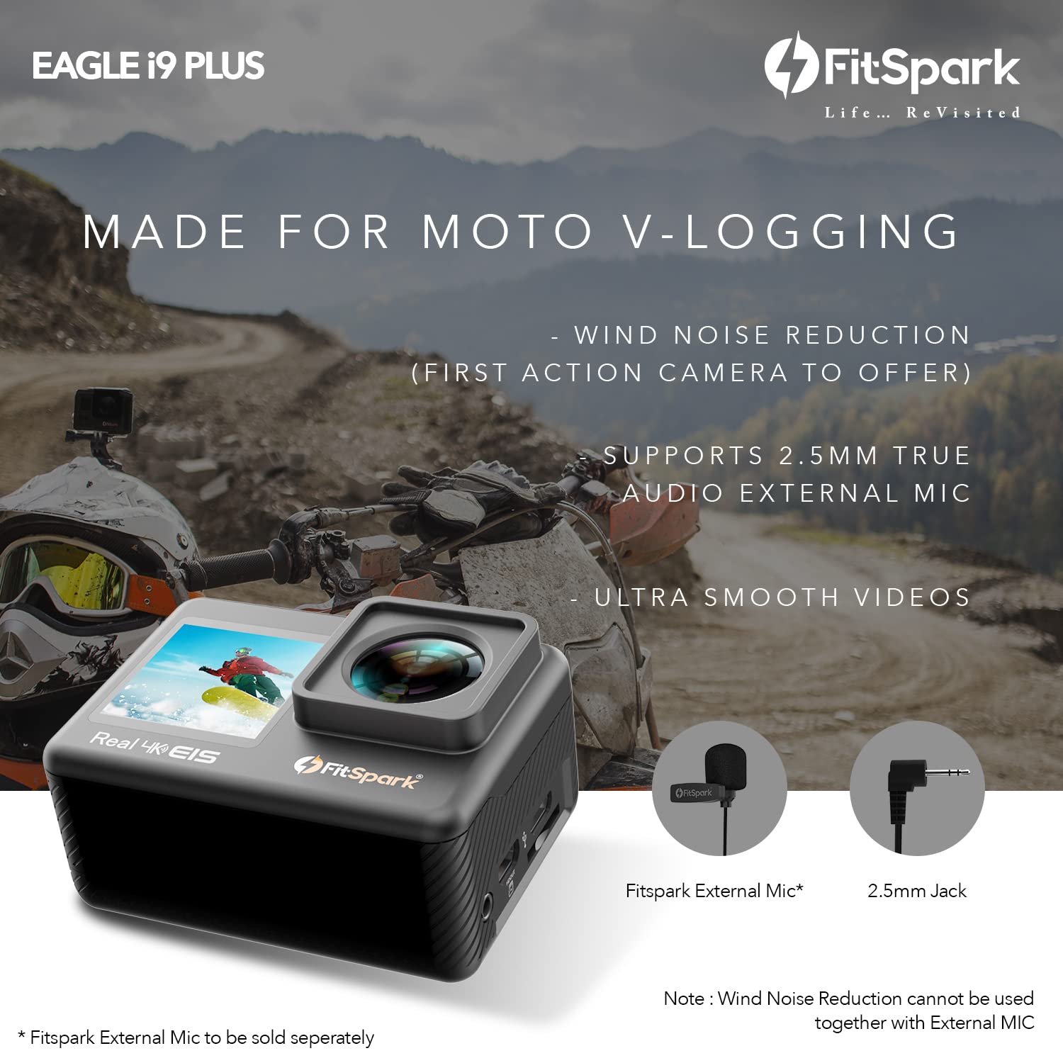 (Renewed) FitSpark Eagle i9 Plus Professional Dual Screen Native 4K 30FPS WiFi Action Camera with Drone Auto-Connection | Improved Anti-Shake | Better 6-Axis Gyro EIS Stabilization | 2.5mm External MIC Support 6