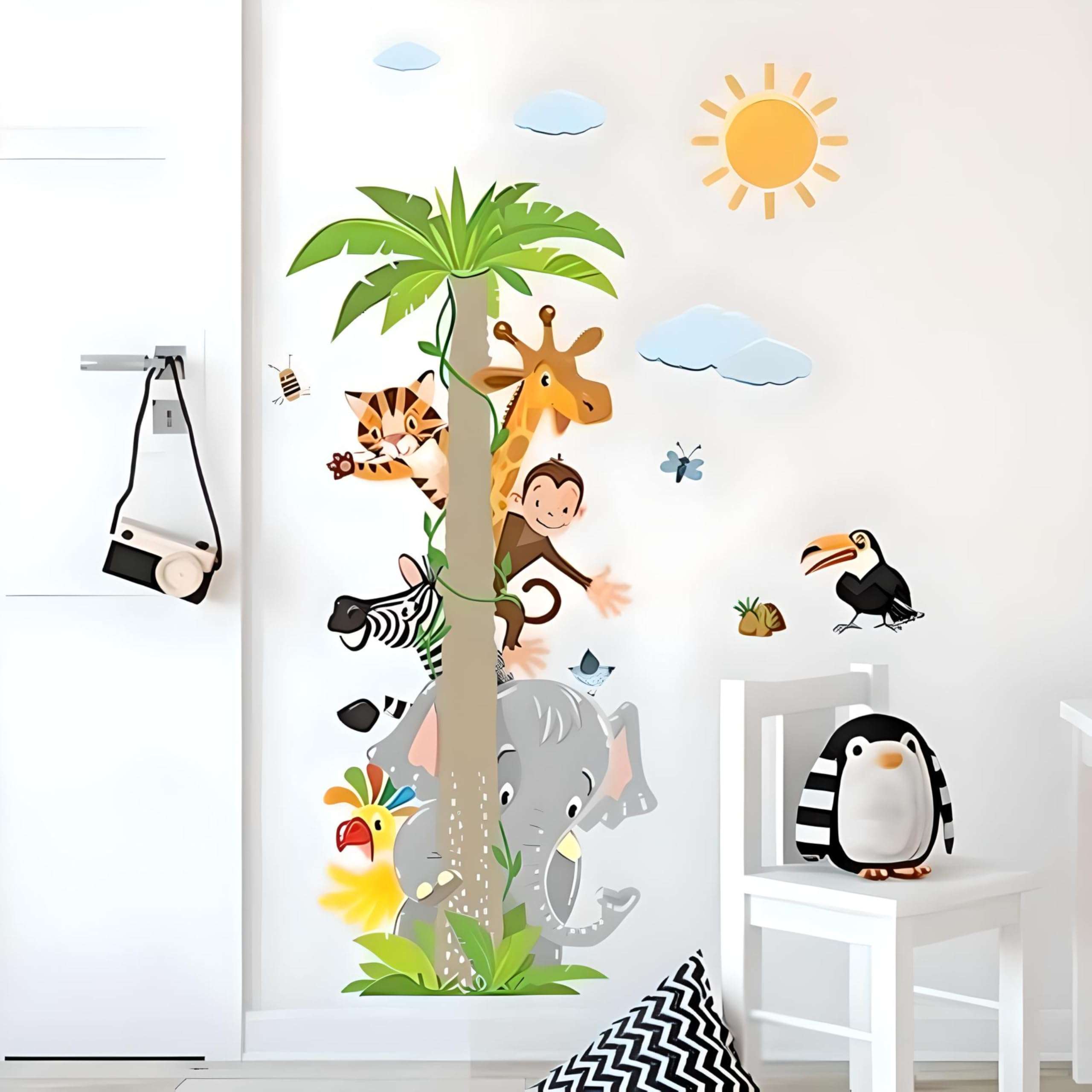 JAAMSO ROYALS Coconut Tree with Jungle Animal PVC Vinyl Wall Sticker for Home Decor- Multicolor (90 CM X 30 CM) 4