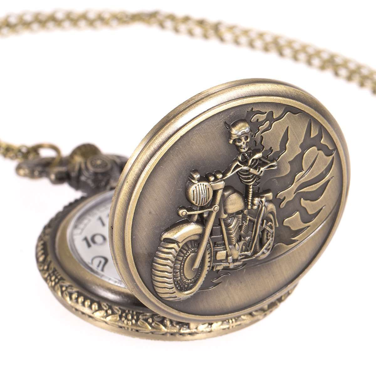 SIBOSUN Halloween Ghost Pocket Watch with Chain Vintage Retro Grotesque Night Skull Pattern with Skeleton Skull Bracelet 6