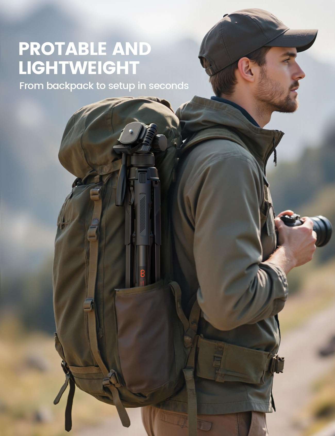 Lamicall Camera Tripod - 17.6LBS Max Load Tripod for Camera with Rapid Leg Deployment Phone Tripods for Video Recording Photo Vlog, 67" Camera Stand with Phone Holder & Carry Bag for DSLR Orange 6