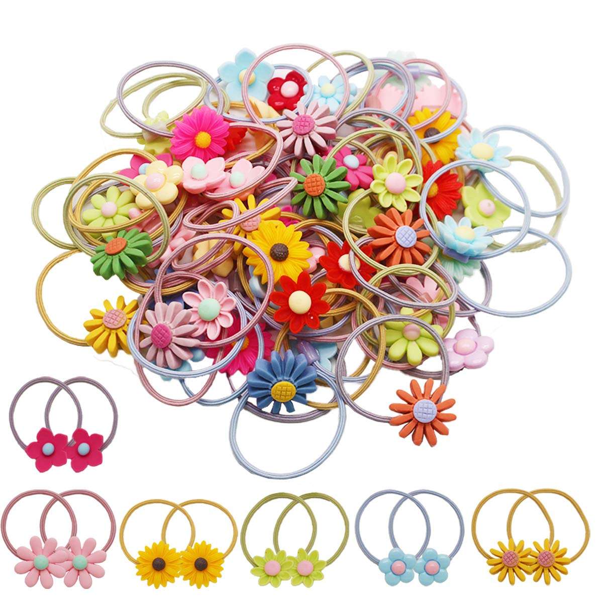 60Pcs/30Pair Baby Girls Elastic Hair Ties,Soft Rubber Bands Hair Bands Holders Pigtails Hair Accessories for Girls Infants Toddlers Kids 1