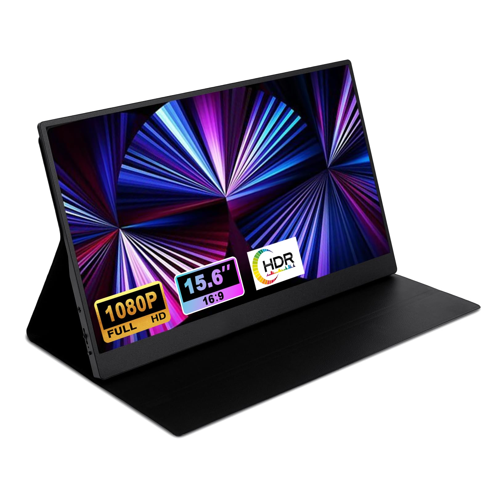 15.6-inch portable laptop monitor, FHD 1920 * 1080 resolution, equipped with USB Type-C and HDMI interfaces, supports HDR, metal shell design with smart cover, built-in speakers (Portable Monitor+3ft) 1