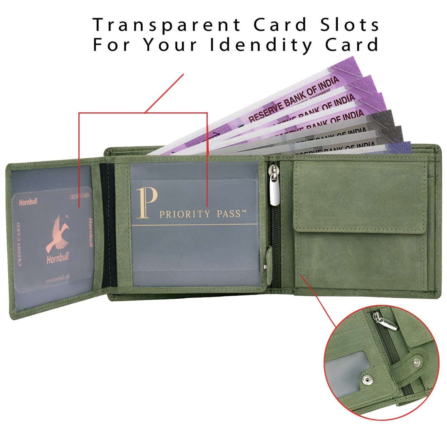 HORNBULL Eddie Leather Wallet for Men | Wallets Men with RFID Blocking | Mens Wallet (Olive + Pen) 5