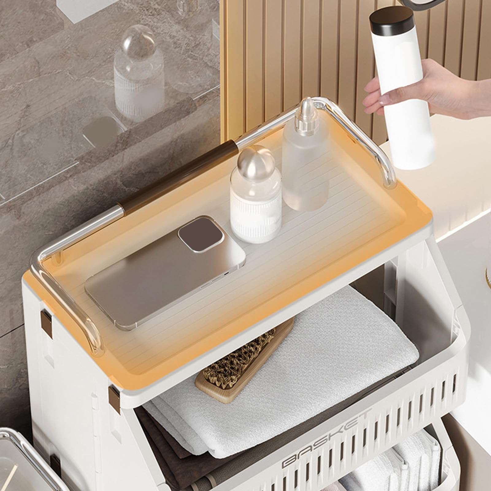 Vikye Rolling Storage Cart, Sturdy Laundry Basket Organizer with Wheels, Space - Saving Folding Design for Kitchen Bathroom Living Room (3 Tiers) 5