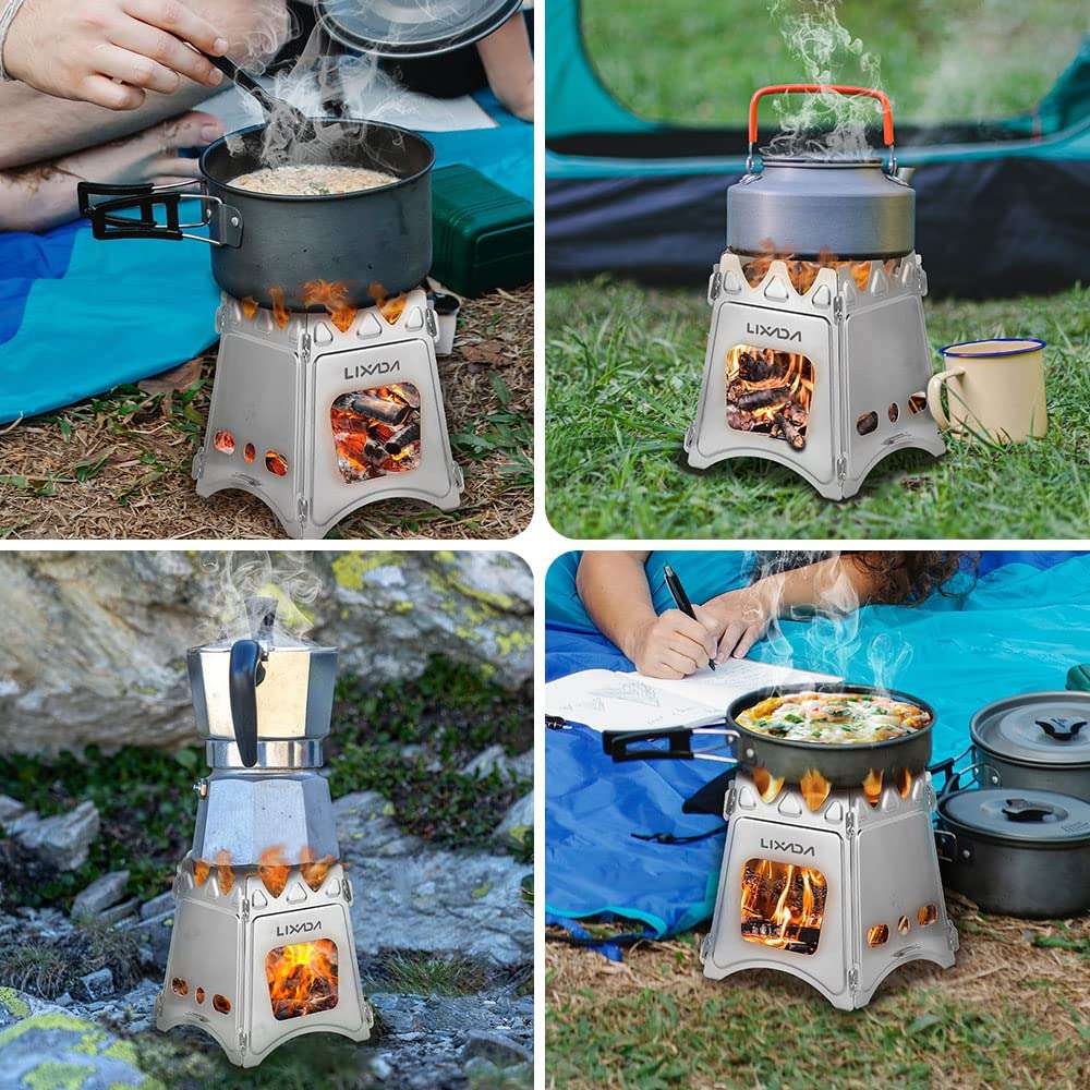 Lixada Camping Wood Stove Folding Lightweight Stainless Steel Wood Burning Stoves Portable Backpacking Stove for Outdoor Camping Hiking Backpacking Picnic Hunting BBQ 4