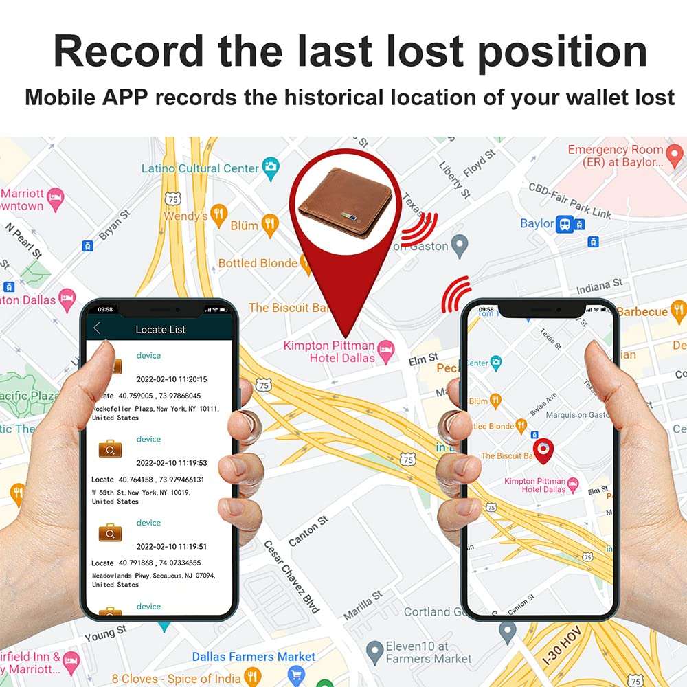 SmartLB, Smart Wallet Anti-Lost Bluetooth Tracker, Position Record (Via Phone GPS), Bifold Cowhide Leather Men Wallets Smart LB (Brown) 5