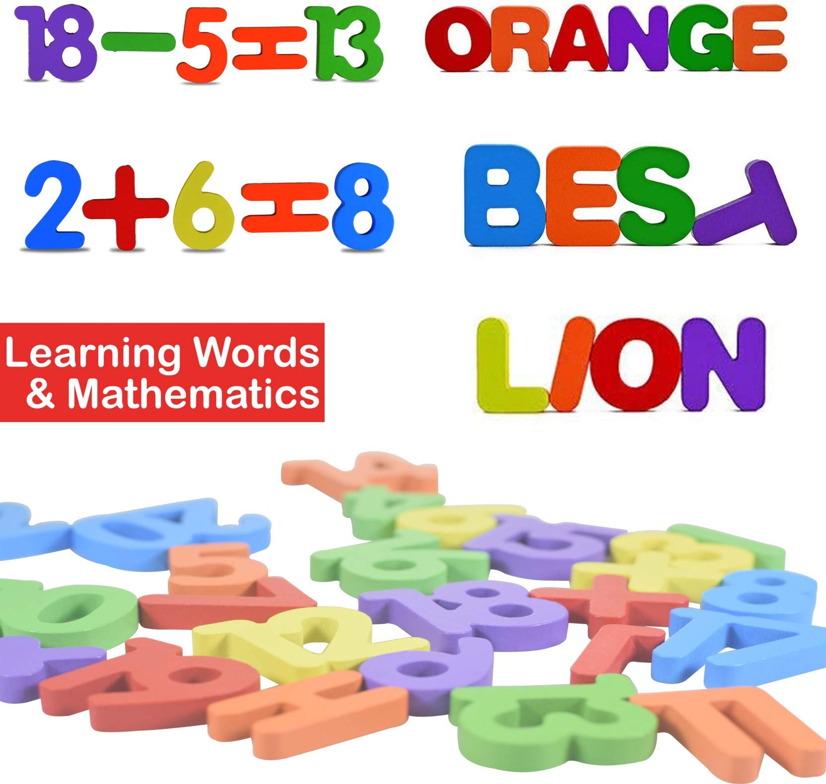 WISHKEY 3D Wooden Capital Alphabet & Number Board Puzzles with Pictures,Set of 2 Montessori Educational Learning Letters Toy for Pre Schooler Kids Boys & Girls(Pack of 2, Multicolor) 6