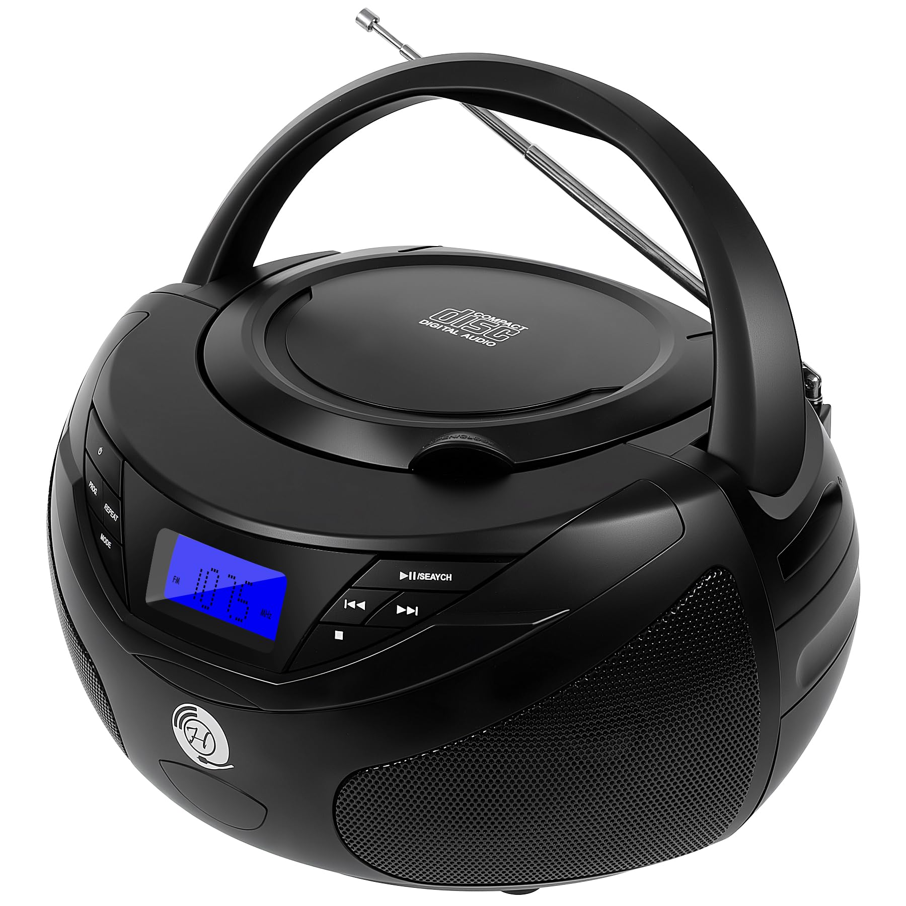 Portable CD Player Boombox with Bluetooth, FM Radio, USB Playback, Built-in Rechargeable 2000mAh Battery, Remote Control, Stereo Sound (Black) 1