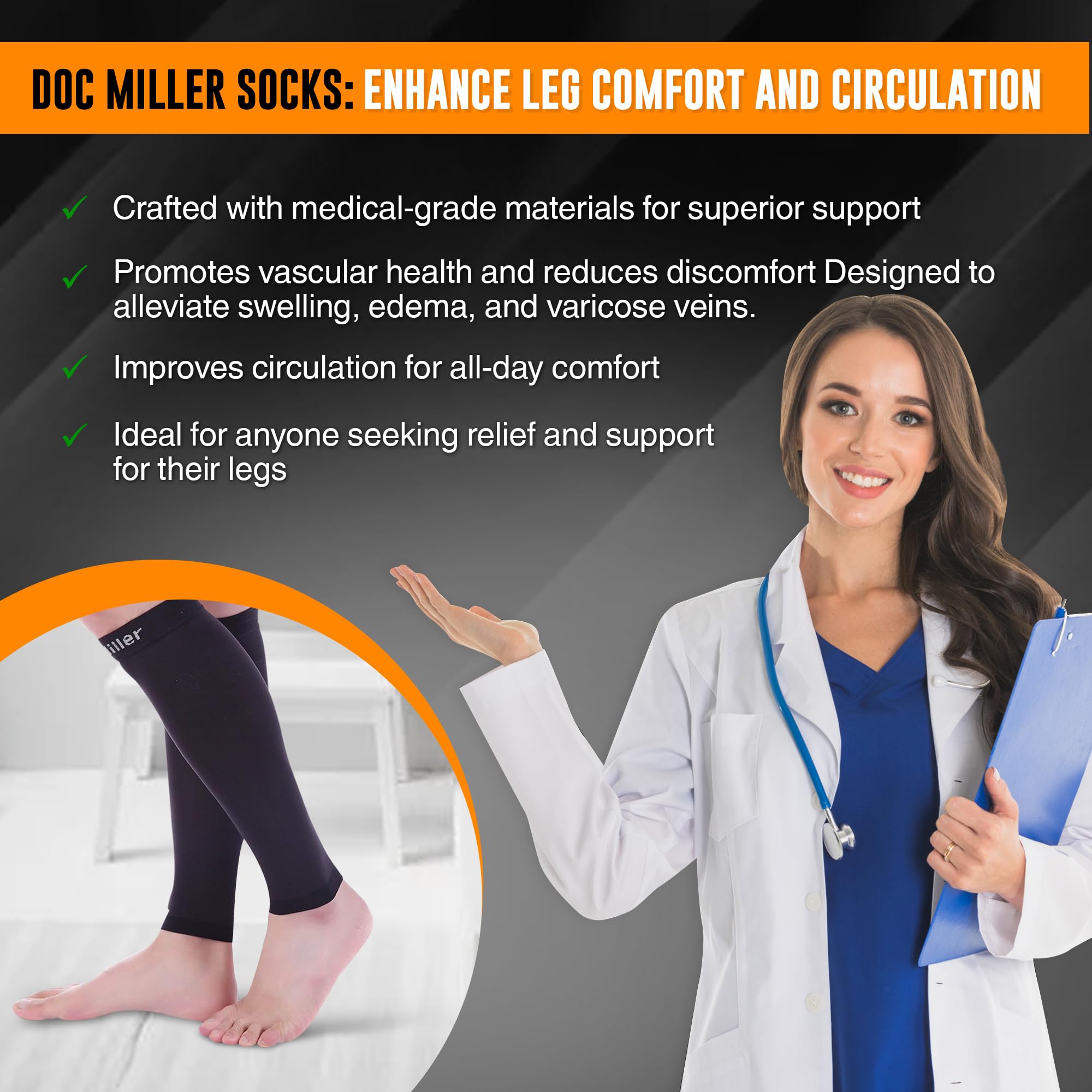 Doc Miller Compression Calf Sleeve for Men & Women – 20-30mmHg Graduated Support for Running, Shin Splints, Calf Strain – Knee High, Small to 6XL Plus Size 6