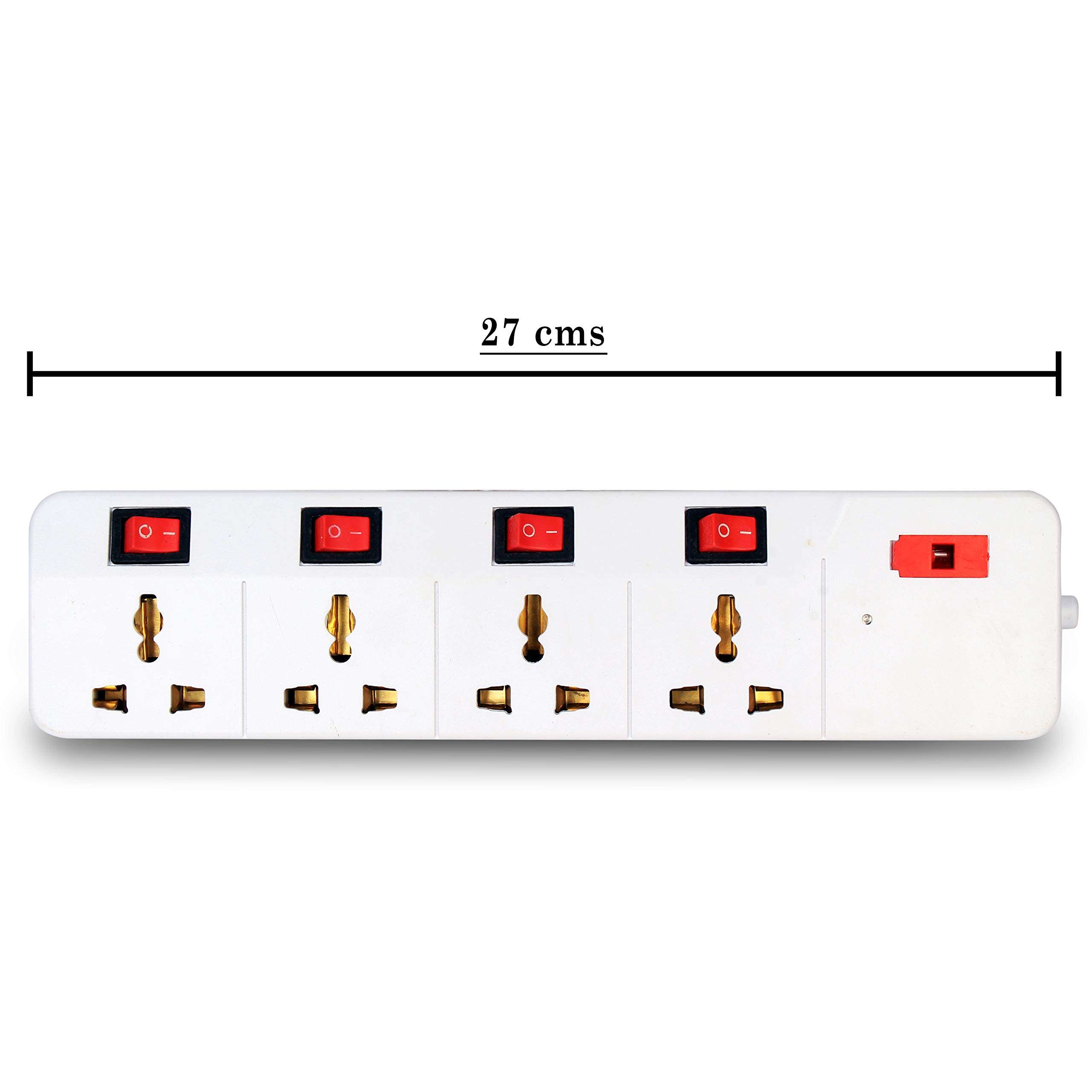 Elegant Casa Extension Board Box with 4 Universal Sockets 4 Individual Switches, Universal Cord with 4 Pinpoints, Copper and Led Indicator, Multi-Plug Power Strip 240 Volts 6 Amp 11 Feet Wire 3