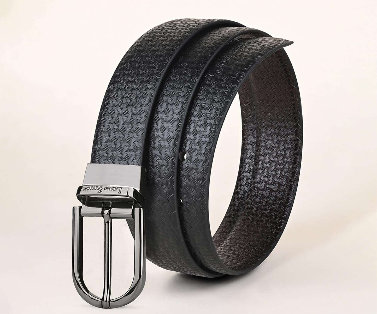 LOUIS STITCH Men's Reversible Italian Leather Belt with for Men 1.25 inch (35mm) Waist Strap Black Brown Belt with Gunmetal Black Buckle (MTGM) (Size- 40 inch) 3