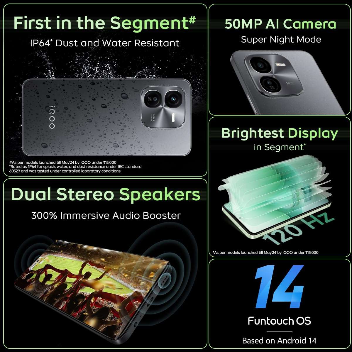 iQOO Z9x 5G (Tornado Green, 4GB RAM, 128GB Storage) | Snapdragon 6 Gen 1 with 560K+ AnTuTu Score | 6000 mAh Battery with 7.99mm Slim Design | 44W FlashCharge 4