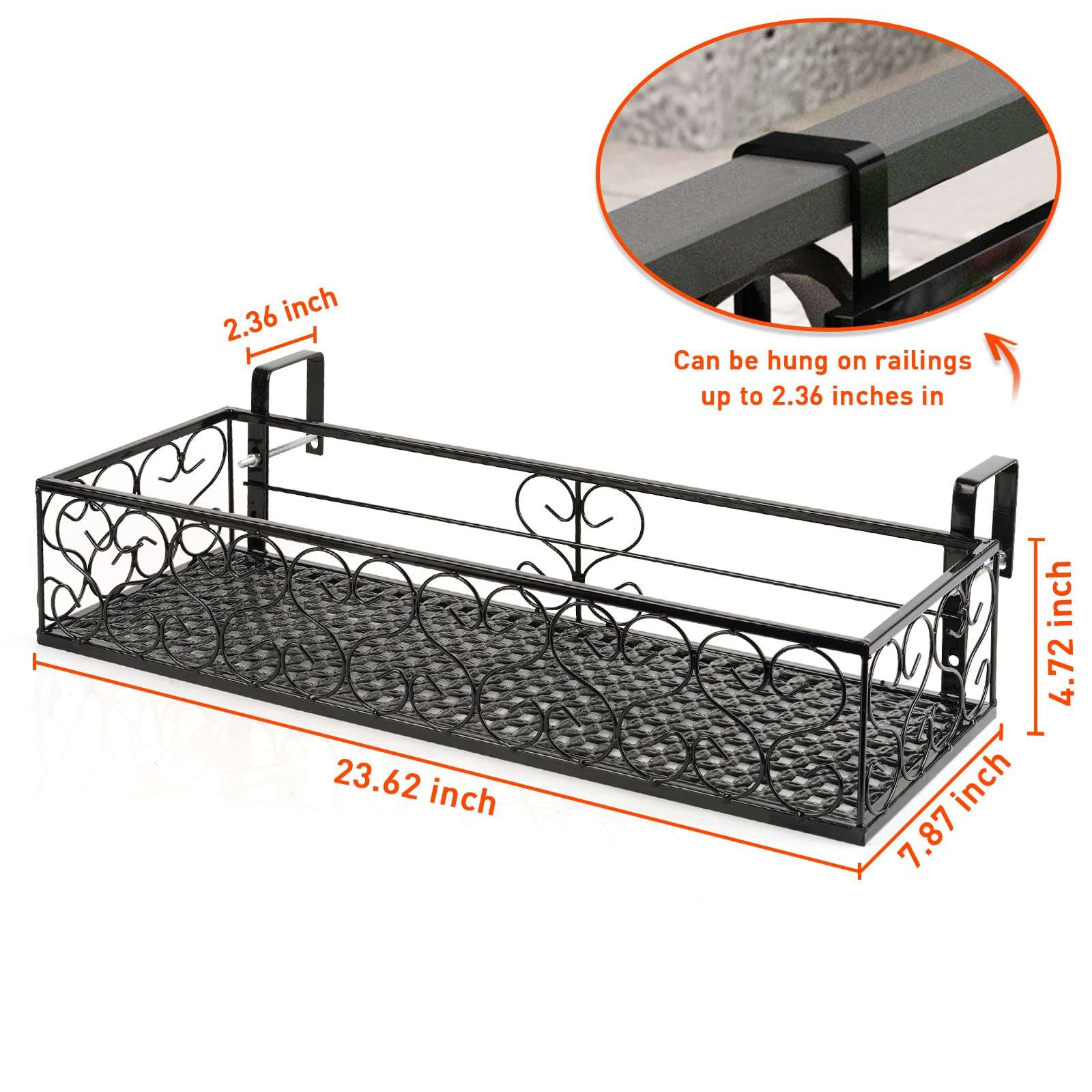 Fitlyiee Balcony Flower Pot Stand Rack Patio Railing Shelf Plant Pots Holder Windows Decorate (L, Black) 3