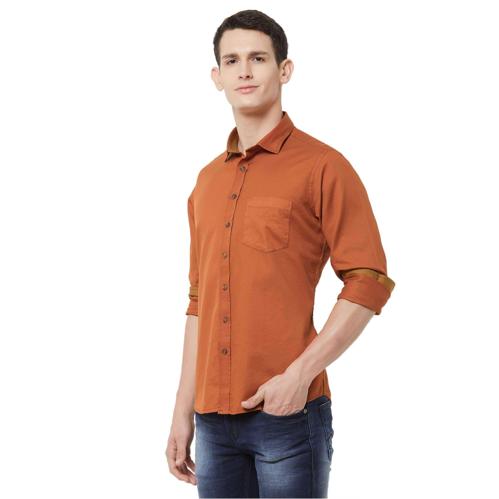 EVOQ Men's Plain Regular fit Casual Shirt (Rustic-Intense_XXL_Rust XX-Large) 2
