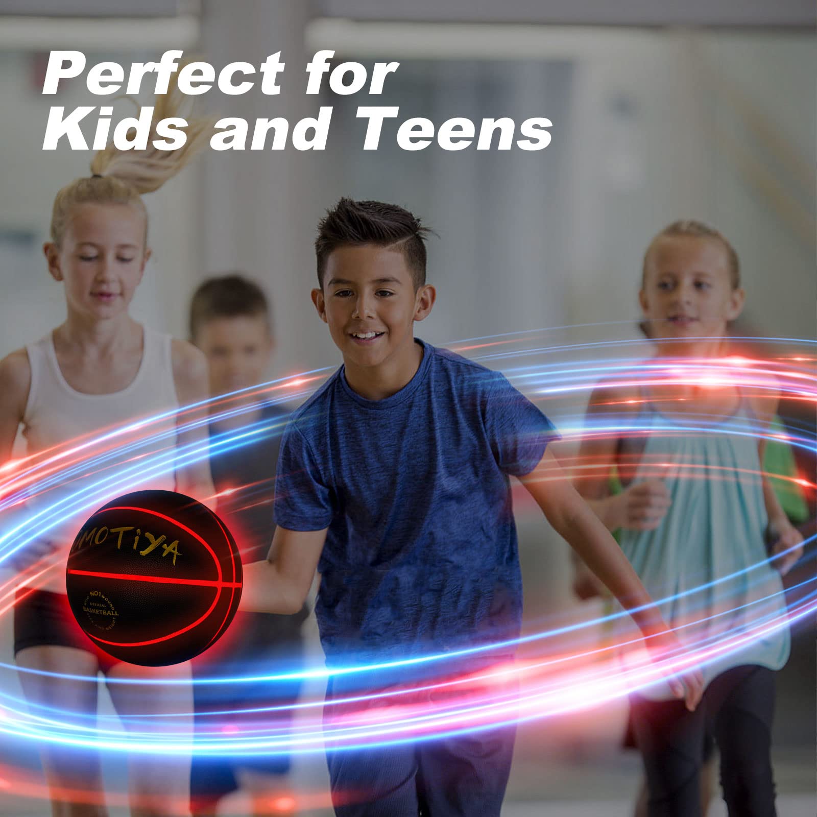 OMOTIYA Glow in The Dark Basketball, LED Light Up Basketball, Night Glowing Ball, Cool Sports Gear 8-12 Year Old, Toy Basketball Gifts Ideas & Games for Age 8, 9, 10, 11, 12, 13+ Kid Teens Boys Girls 5
