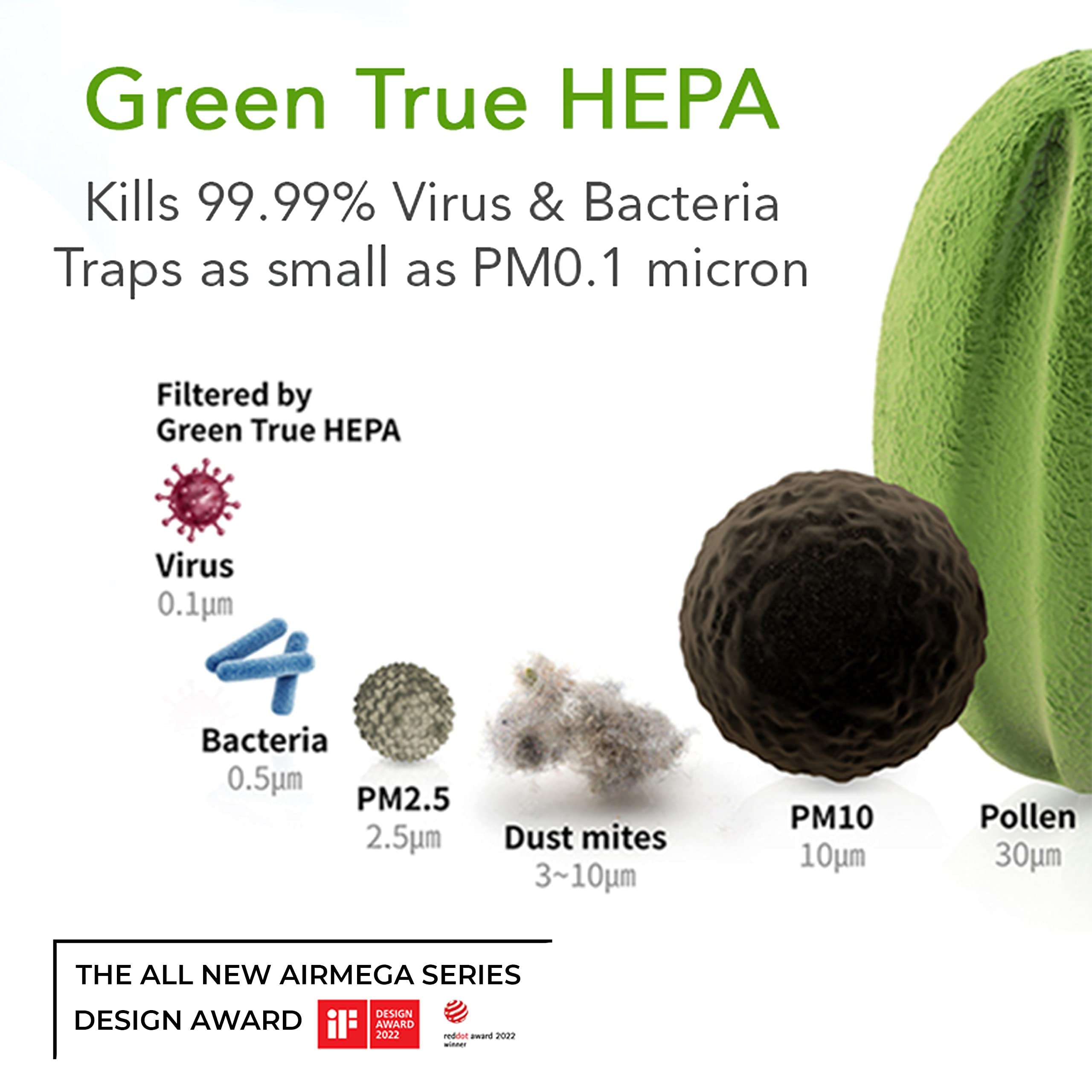 Filter for Coway Air Purifier, Longest Filter Life 8500 Hrs, Green True HEPA Filter, Traps 99.99% Virus & PM 0.1 Particles (HEPA Filter (AirMega Storm | AP-1220B)) 3