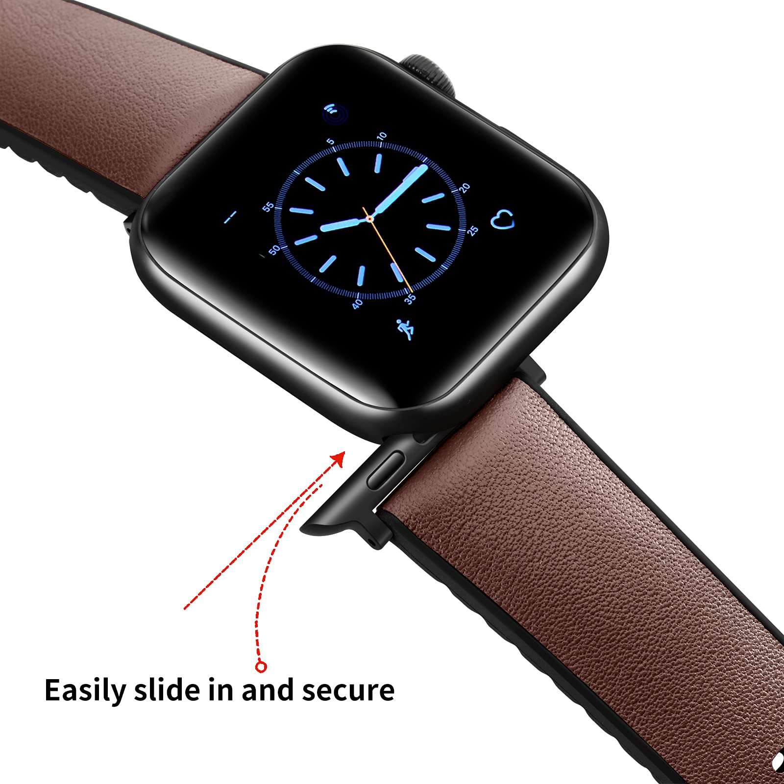 FITWORTH High End Hybrid Band Compatible with Apple Watch Band 42mm 44mm, Silicone + Genuine Leather, Simple, Neat & Sweat Resistant, Suit for Men's Business Casual & Light Sports (Chocolate, 42/44) 3