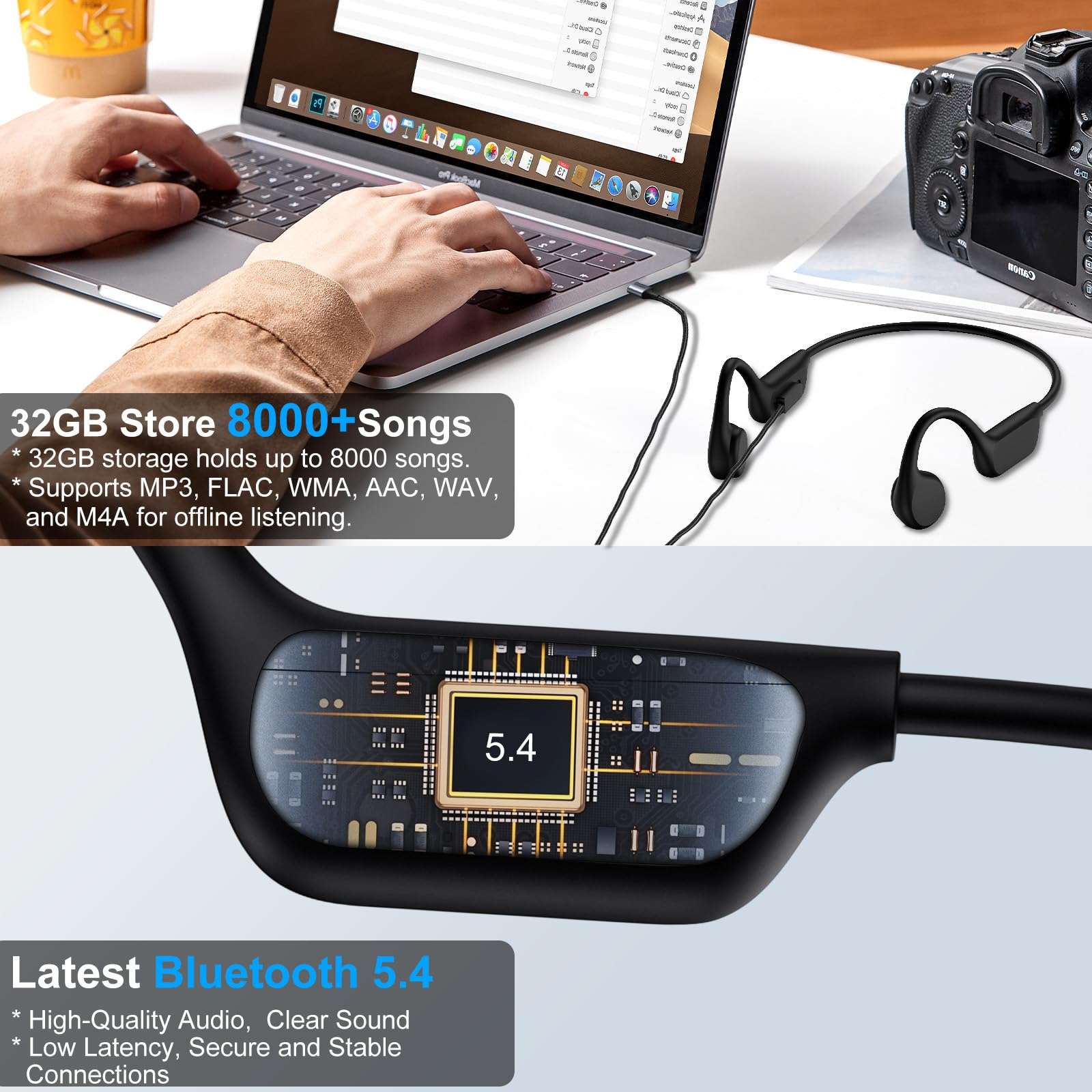 Bone Conduction Swimming Headphones,Wireless IPX8 Waterproof Open-Ear Headphones/Earphones, 32G MP3 Player Underwater Headset/Earbuds, Sports Headphones for Swimming, Diving 6