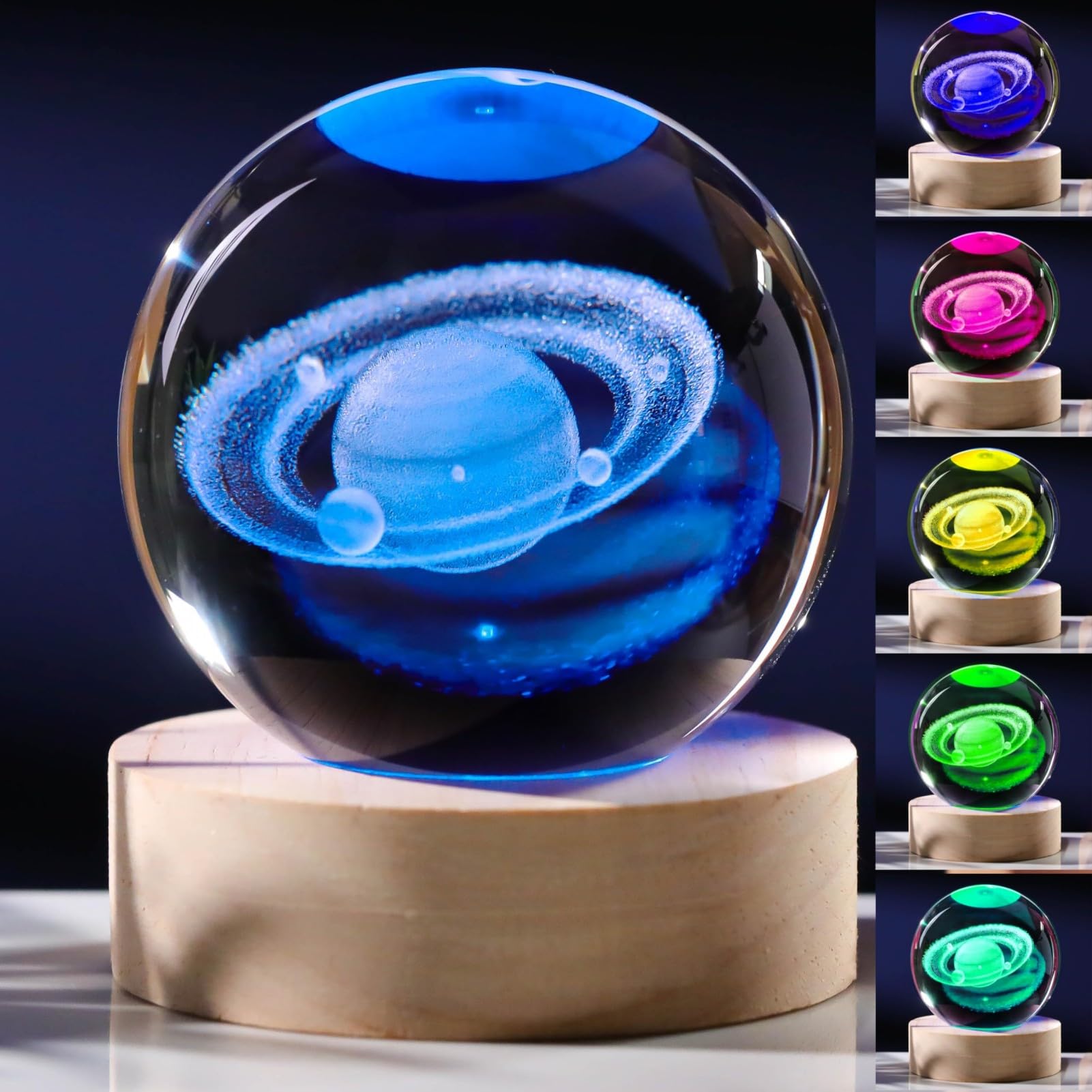 coldwind K9 Crystal Ball Night Light with Constellation & Solar System 3D Design - 6-Color Changing LED Table Lamp, Soothing Home Decor, Gift for Men, Women, Kids & Friends (Saturn) 4