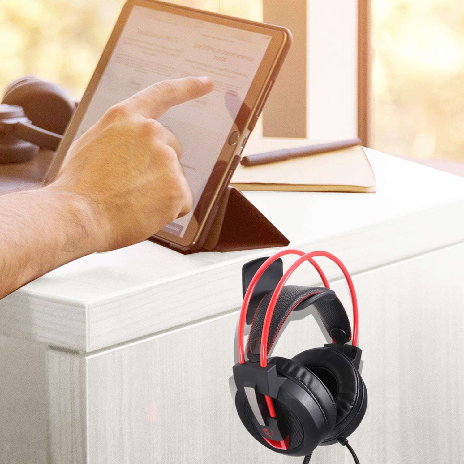 Ledot [2 Pack] Adhesive Headphone Hanger Hooks for Wall & Desk Table with Screw Holes, Universal Gaming Headset Mount Holder, Earphone Rack - Black 5