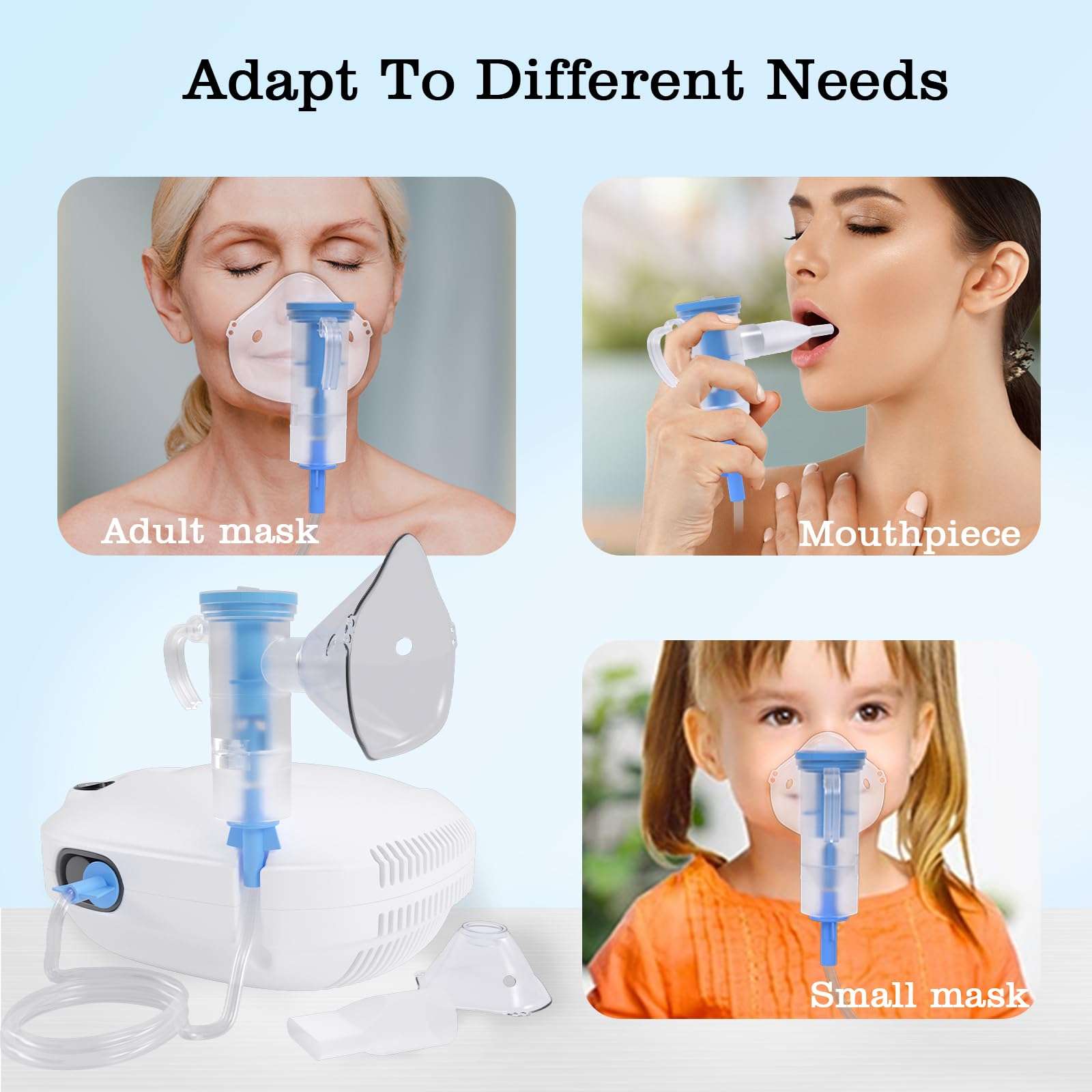 Nebulizer Machine for Adults and Kids Breathing Compressor Nebulizer with 2 Masks & Mouthpiece, Adjustable Nebulization Rate for Home Use 6