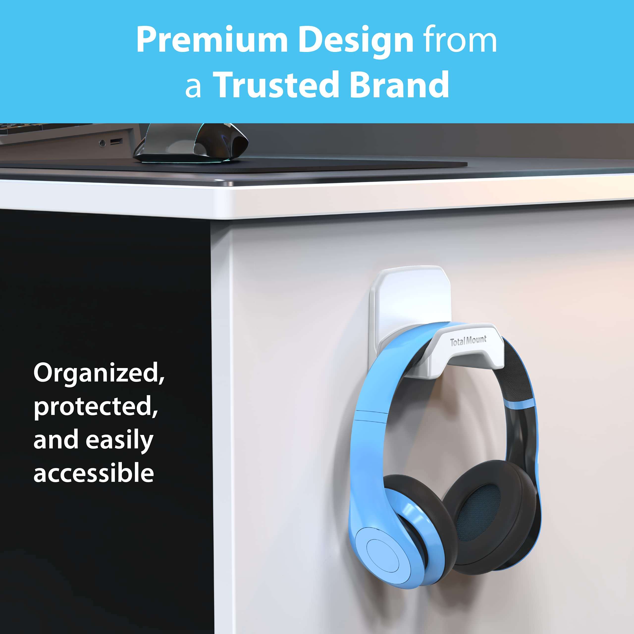 TotalMount Gaming Headset Hangers – Include Removable Adhesive Strips for Easy, Damage-Free Wall, Desk, or PC Mounting (White Headphone Hooks with Premium Silicone Cradles – Two Pack) 6