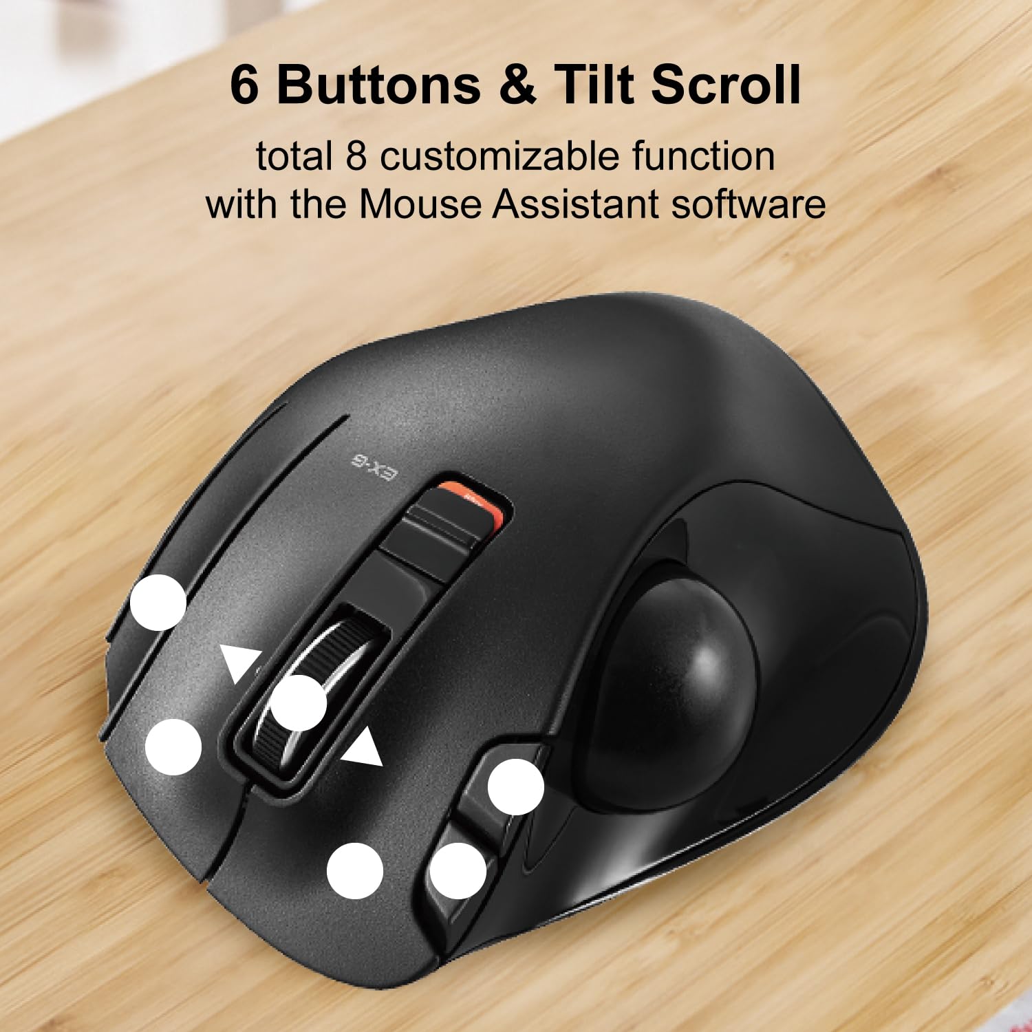 ELECOM EX-G Trackball Mouse, 2.4GHz USB Wireless, Ergonomic Design, Thumb Control, Smooth Roller Ball, Optical Tracking, 6 Programmable Buttons, Tilt Scroll, Computer Mice for Laptop PC, Windows & Mac 4