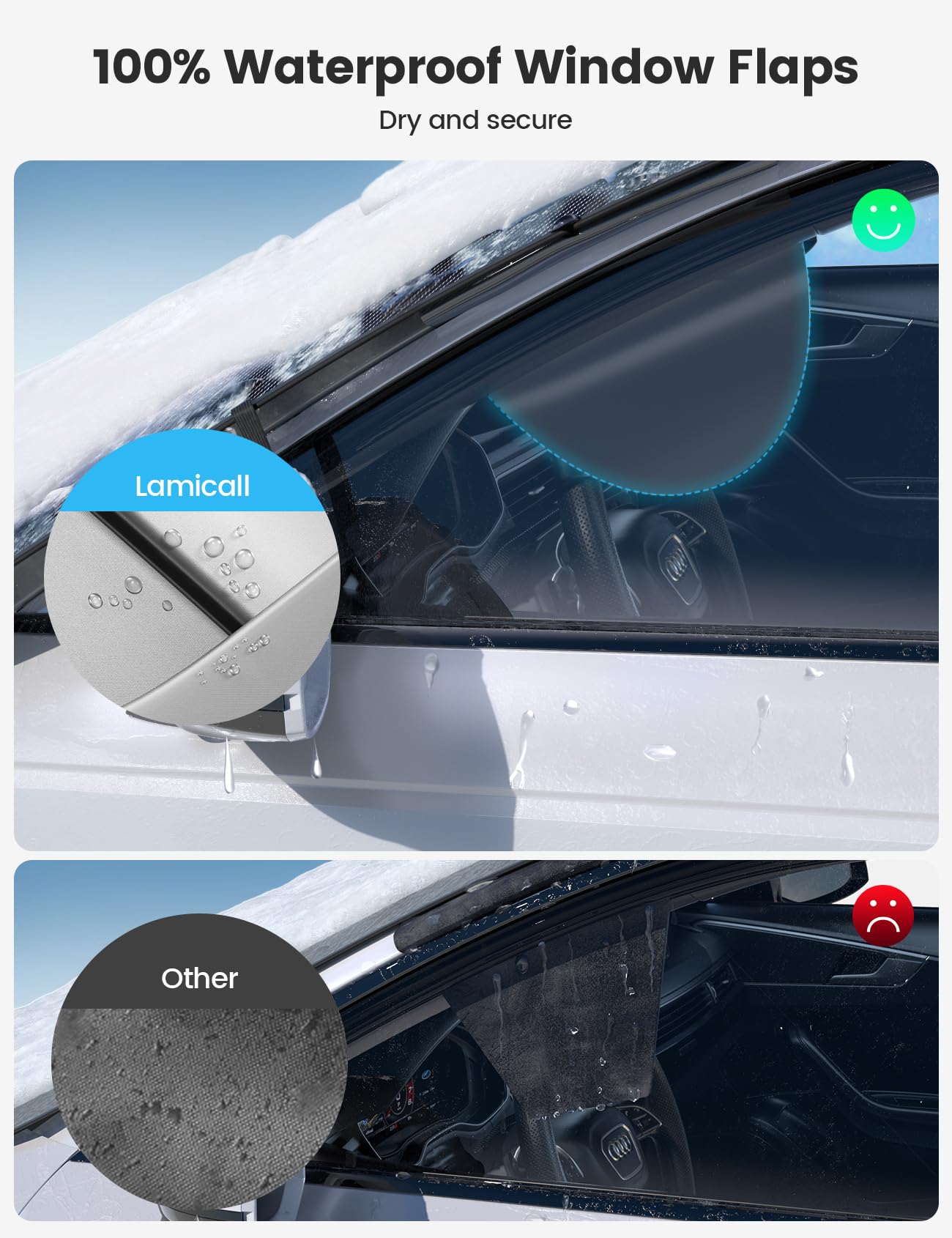 Lamicall Windshield Cover for Ice and Snow - Magnetic Fit, Waterproof Heavy Duty 800D Oxford Fabric,1S Snow Removal, 4X Stable, Winter Car Accessories for Men Fits Most Cars, SUVs (62"x48") 4