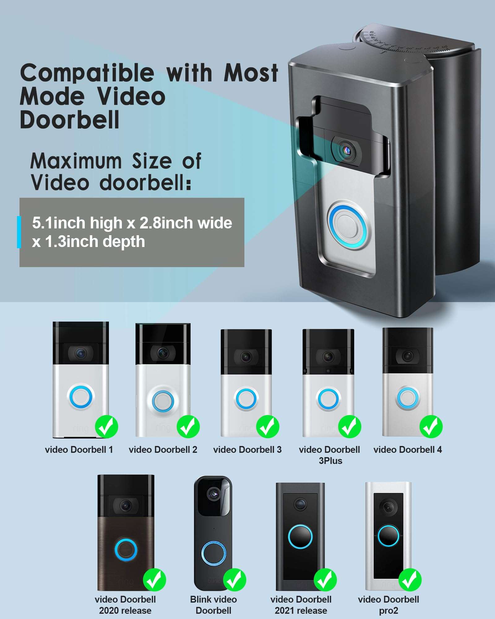 COOLWUFAN Adjustable (35 to 135 Degree) Doorbell Angle Mount, Anti-theft Video Doorbell Mount Compatible with Most Brand Video Doorbell, Easy to Install（Patent Pending） 2