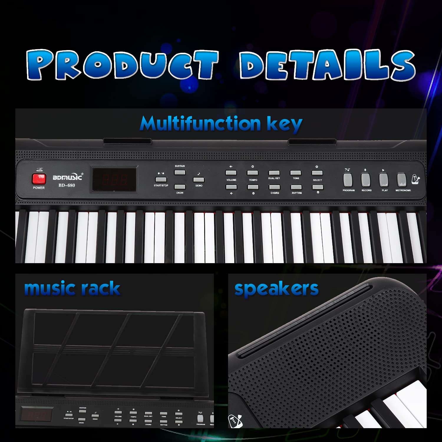 Keyboard Piano 61 Key Electric Keyboard Piano Full-Size Keys Digital Piano with Built-In Speakers Headphones Power Supply Portable Electronic Keyboard Gift Teaching for Piano Beginners 5